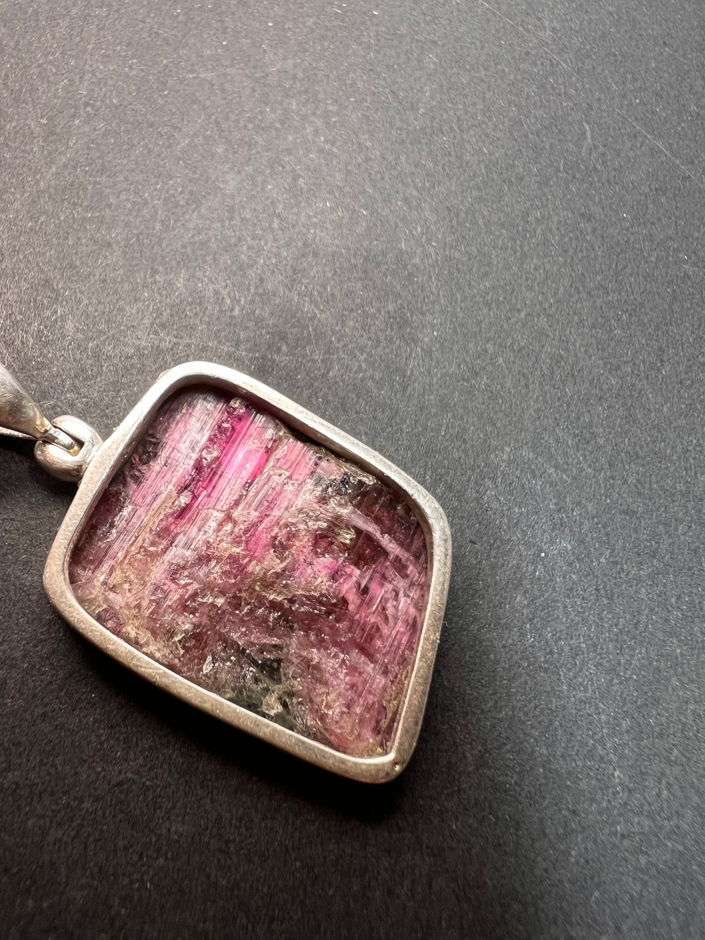 NEW Pink/ bi colored watermelon half rough tourmaline pendant in sterling silver 3.95 grams