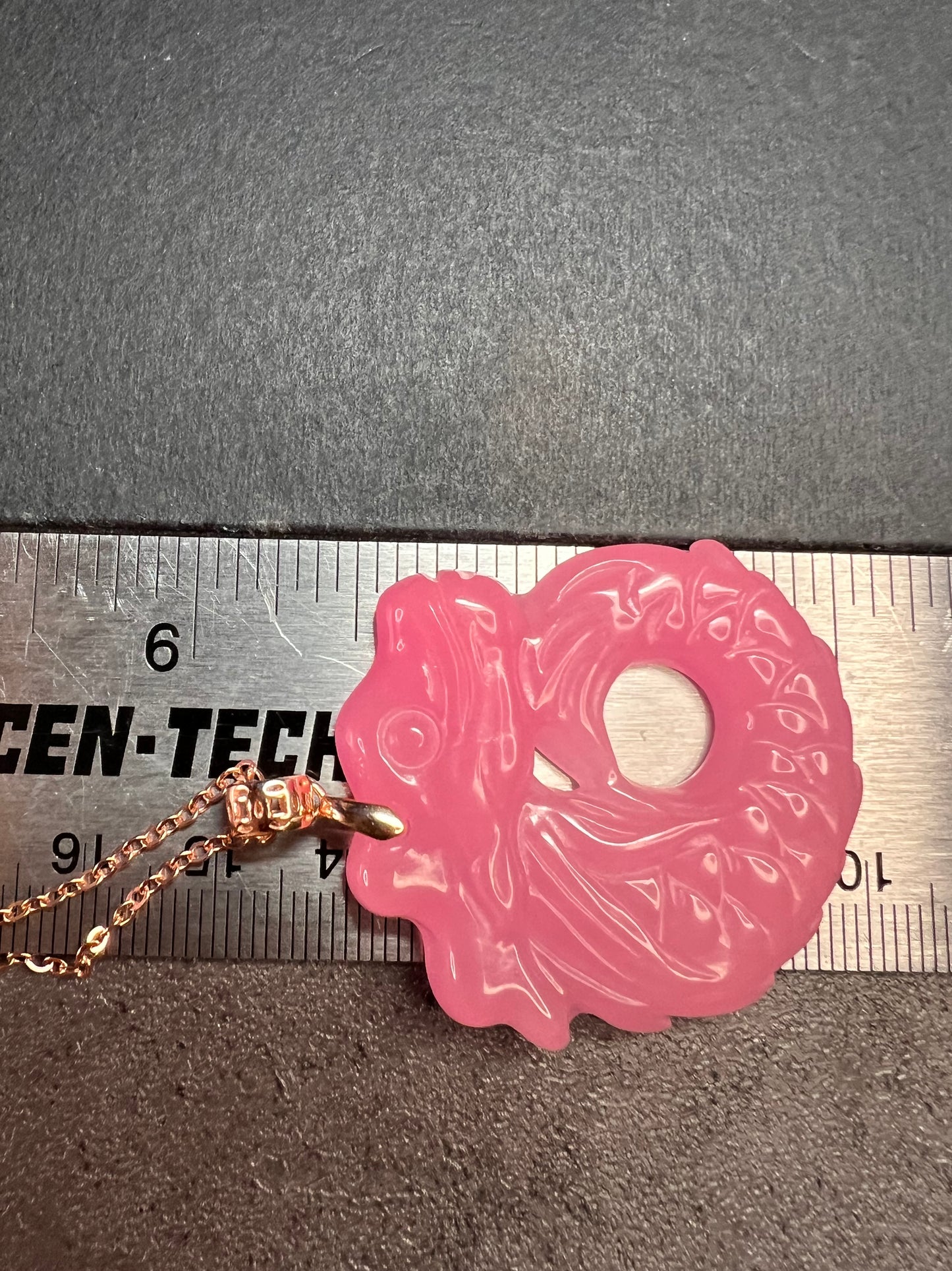 NEW Pink jade dragon pendant and 20 inch chain in rose gold over sterling silver