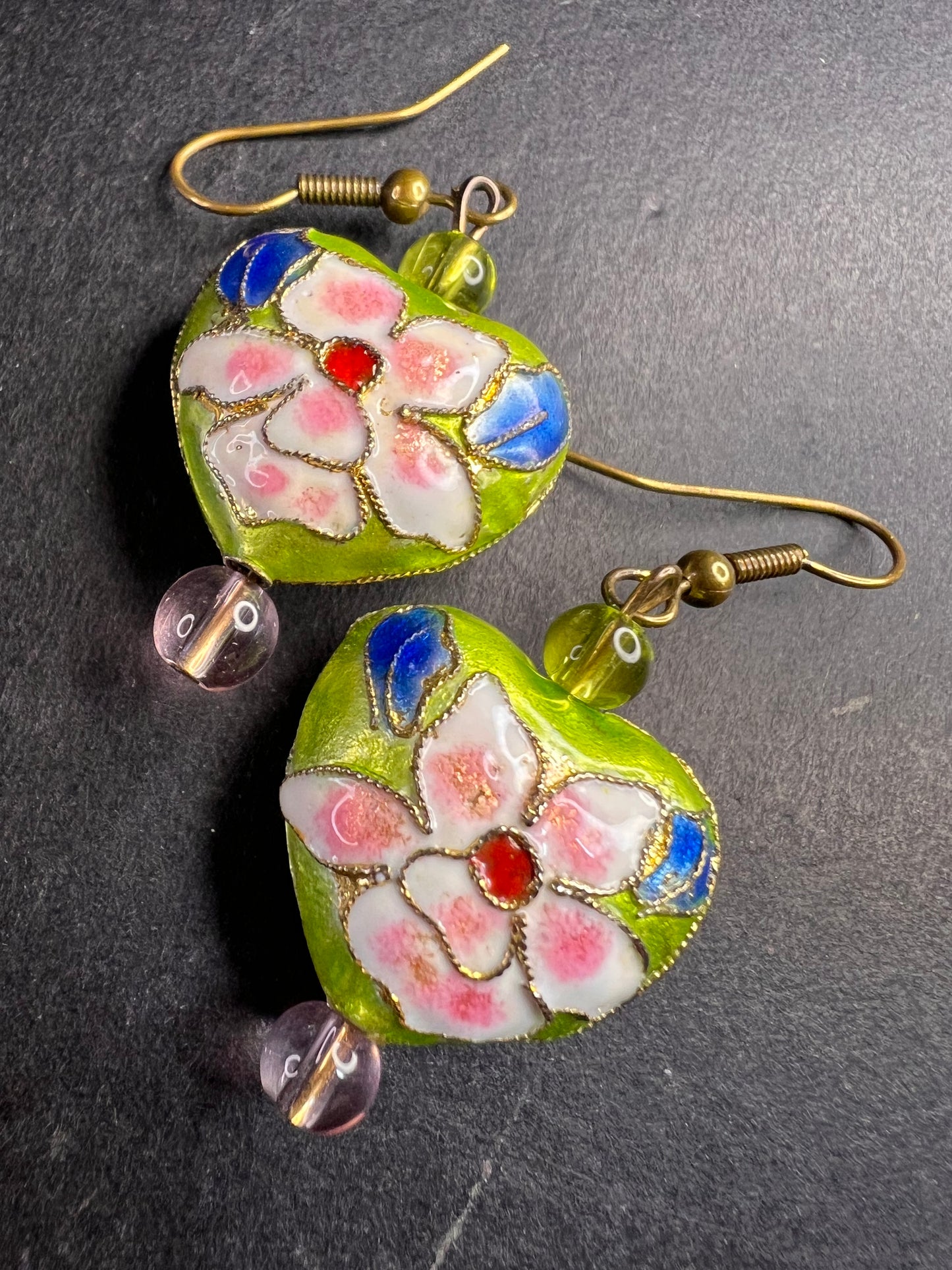 Vintage cloisonné puffy heart earrings
