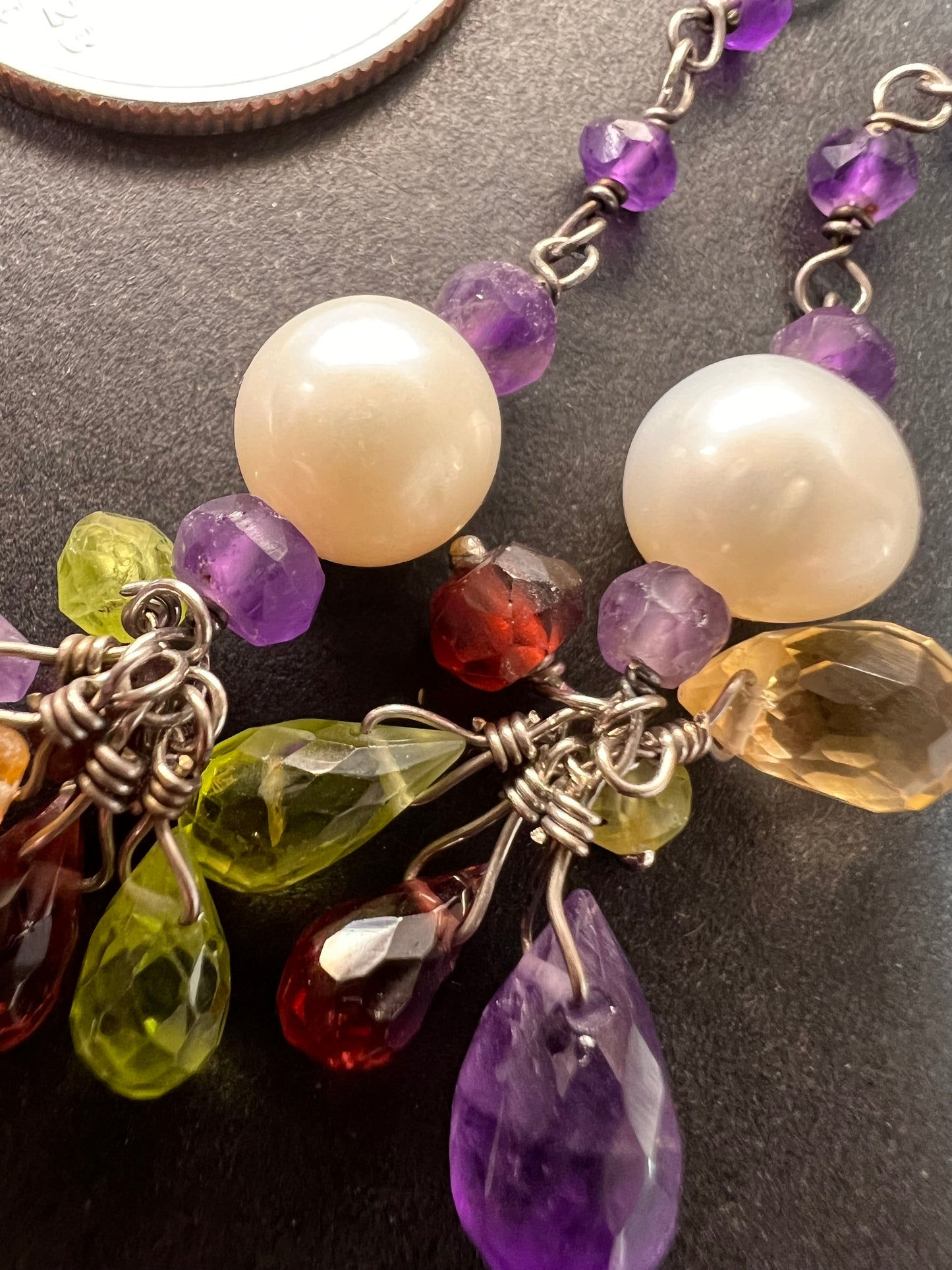 Multi gemstone cluster dangle earrings in sterling silver