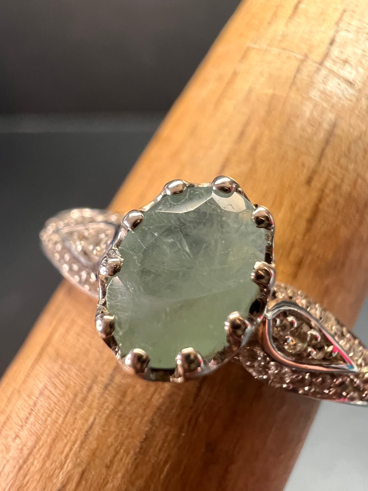 NEW grandidierite and zircon crown ring in rhodium over sterling silver size 8