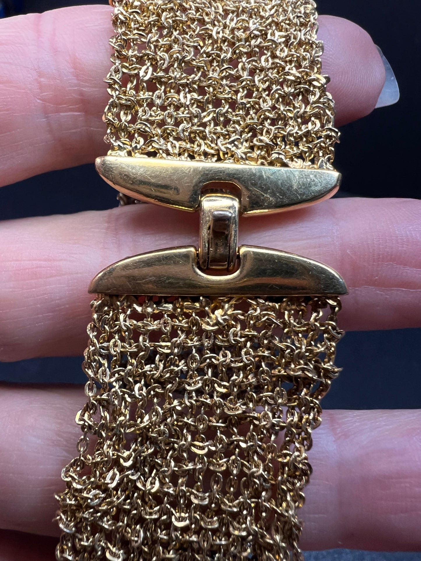 Gold plated over bronze mesh italian bracelet