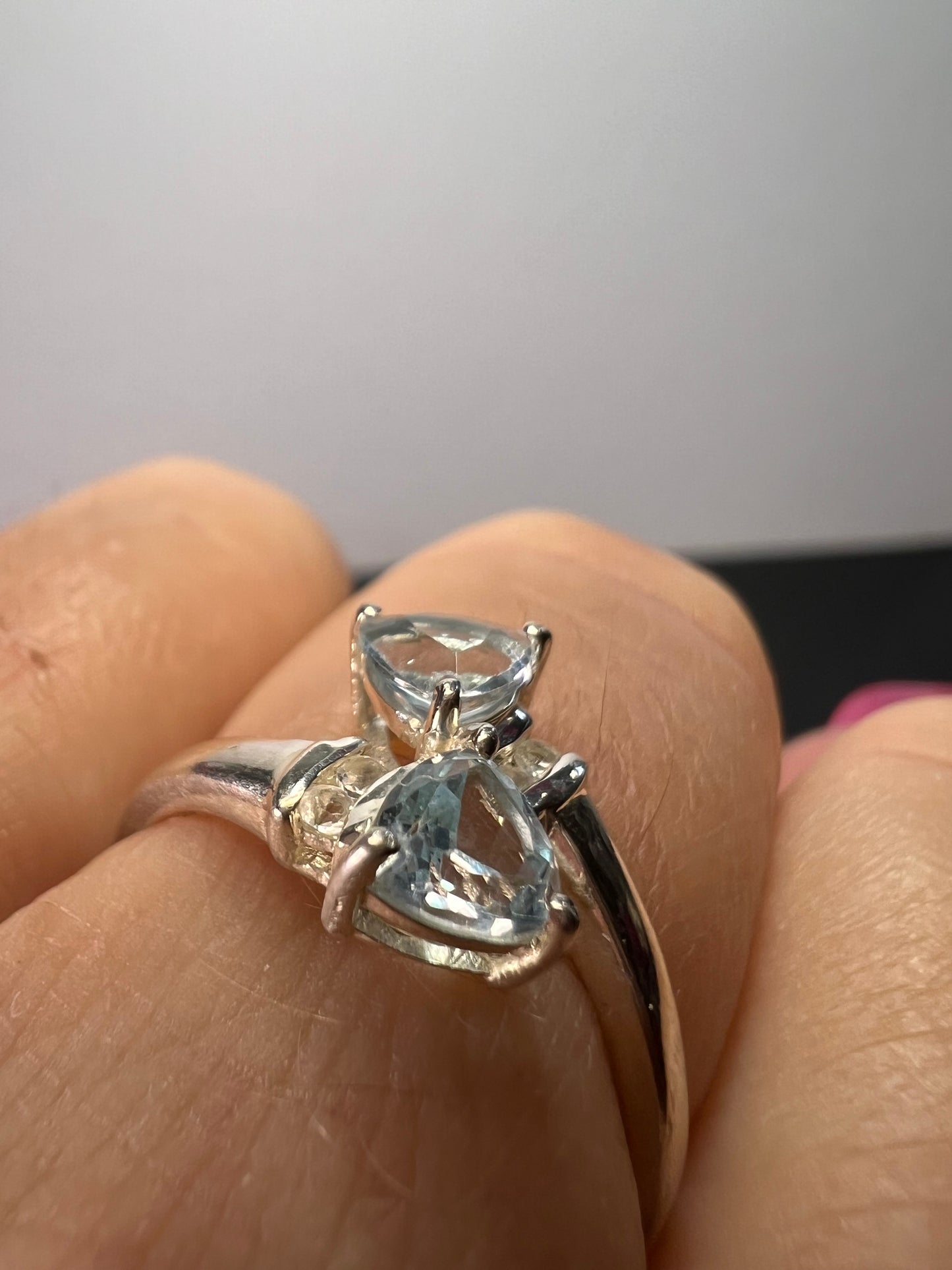 Trillium cut blue topaz bypass ring in rhodium over sterling silver size 9