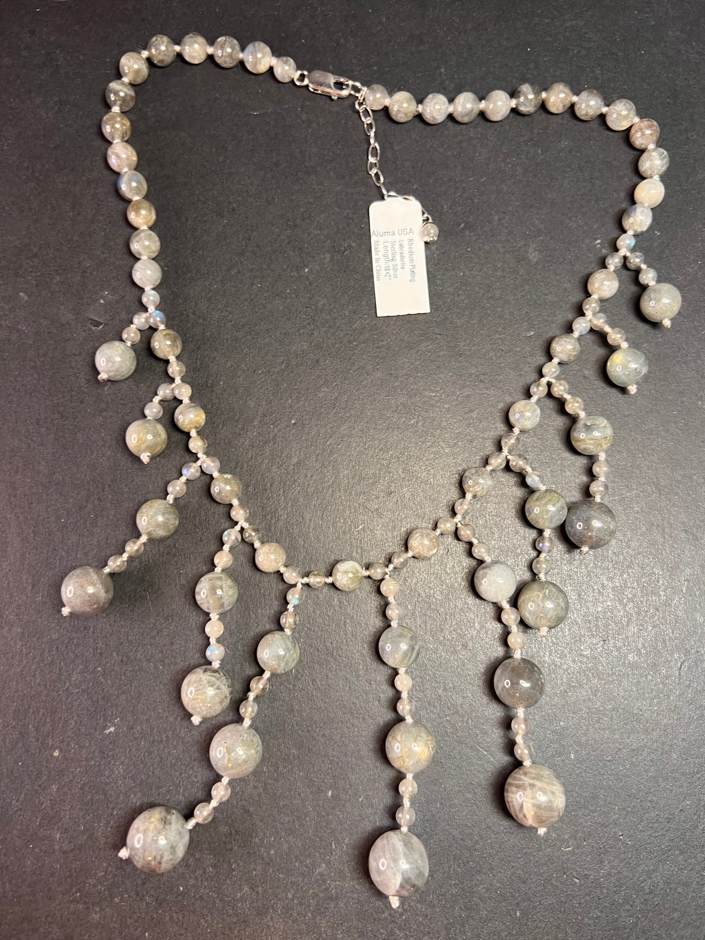 NEW labradorite bib statement necklace with sterling silver clasp