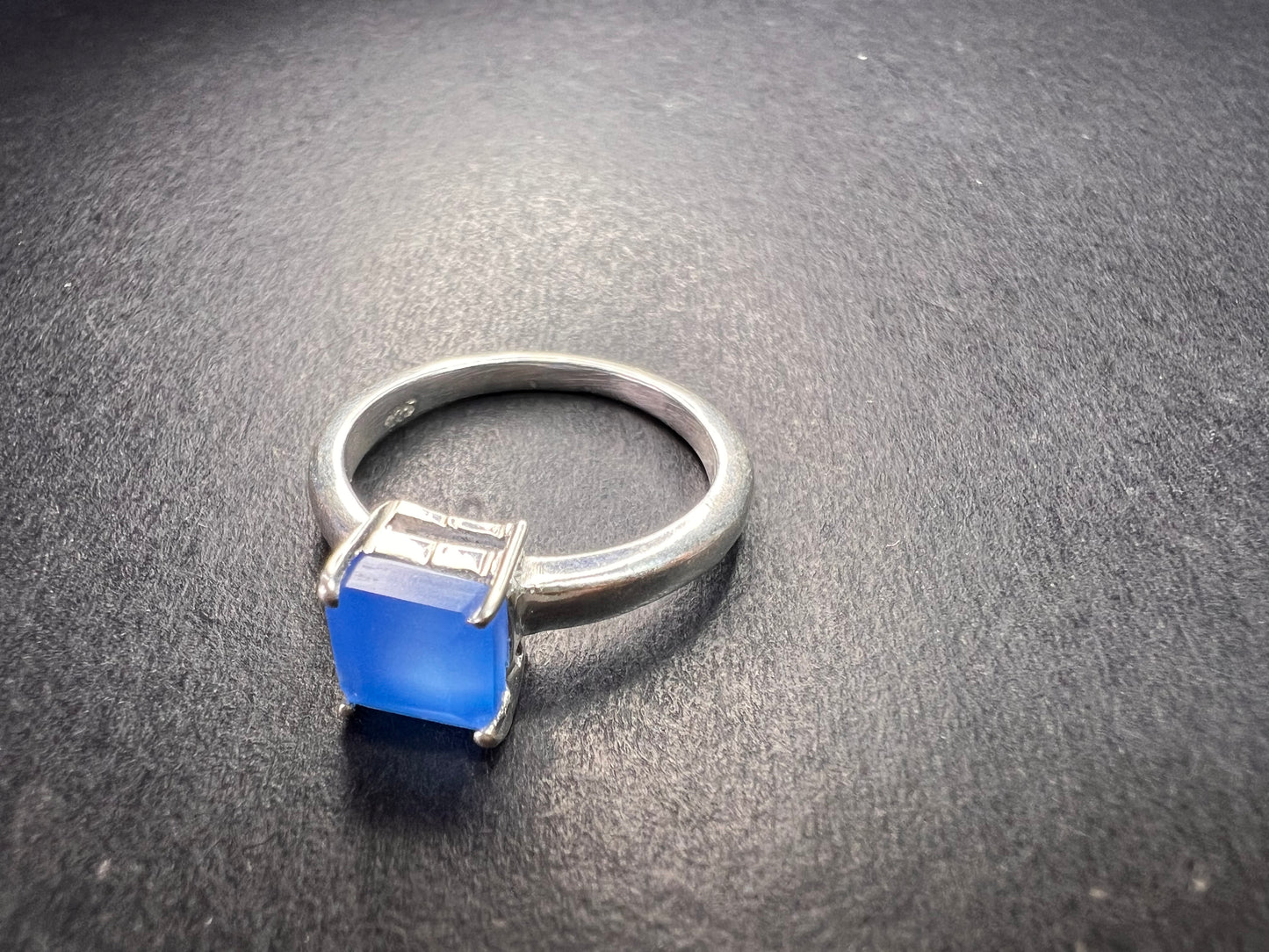Square cut blue chalcedony sterling silver ring size 6