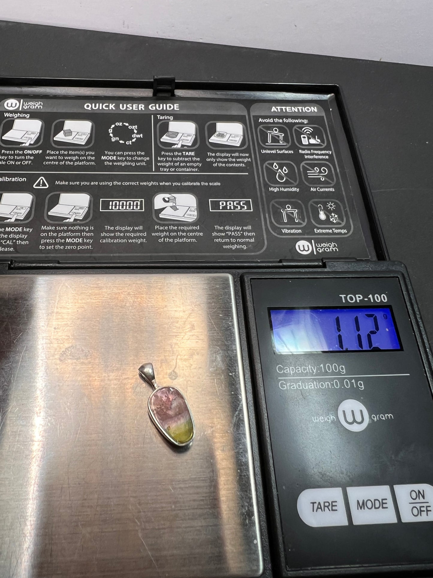 NEW Watermelon tourmaline sterling silver pendant 1.12 grams