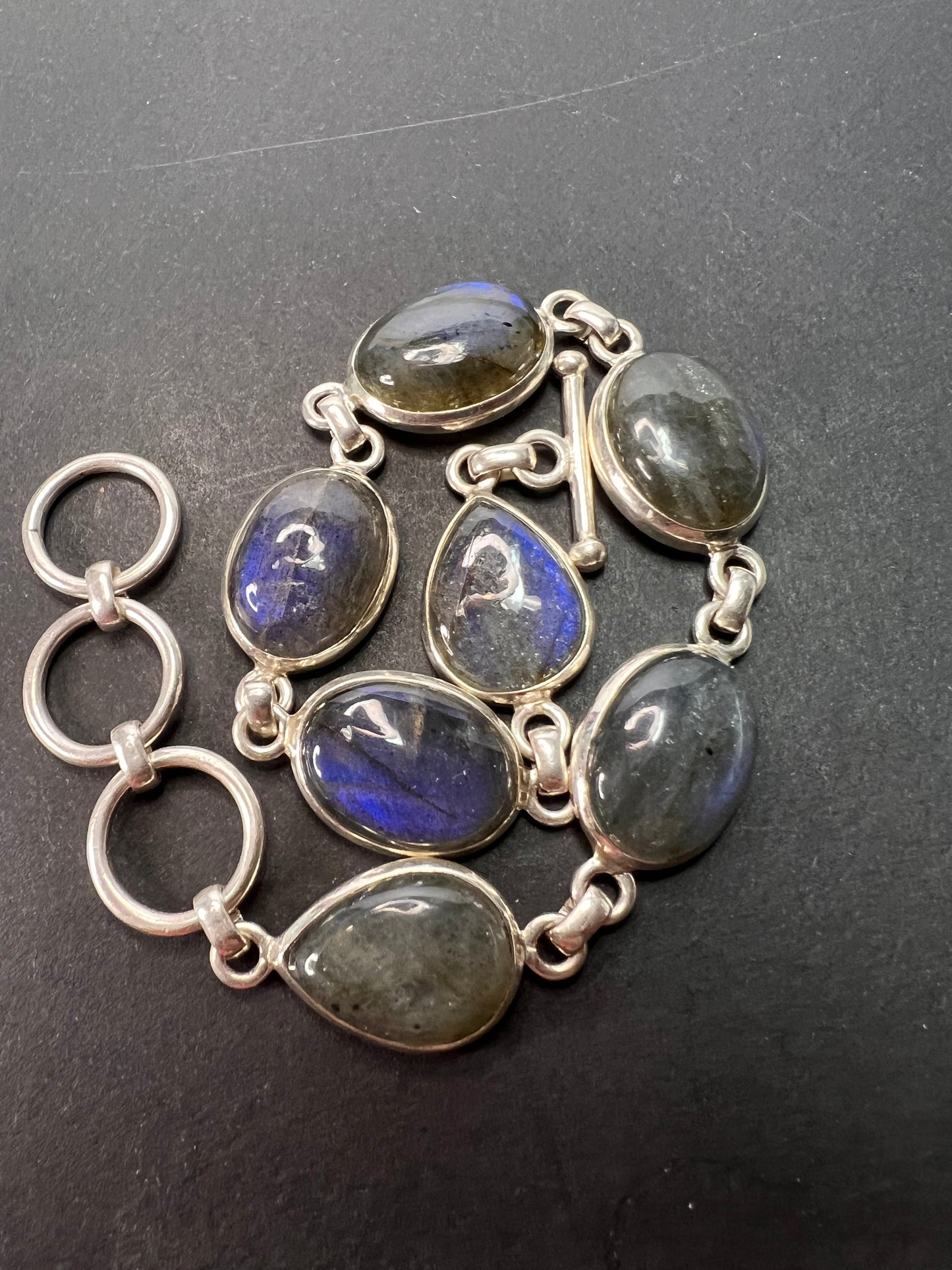 NEW Labradorite Sterling silver link toggle bracelet 9.25 inches