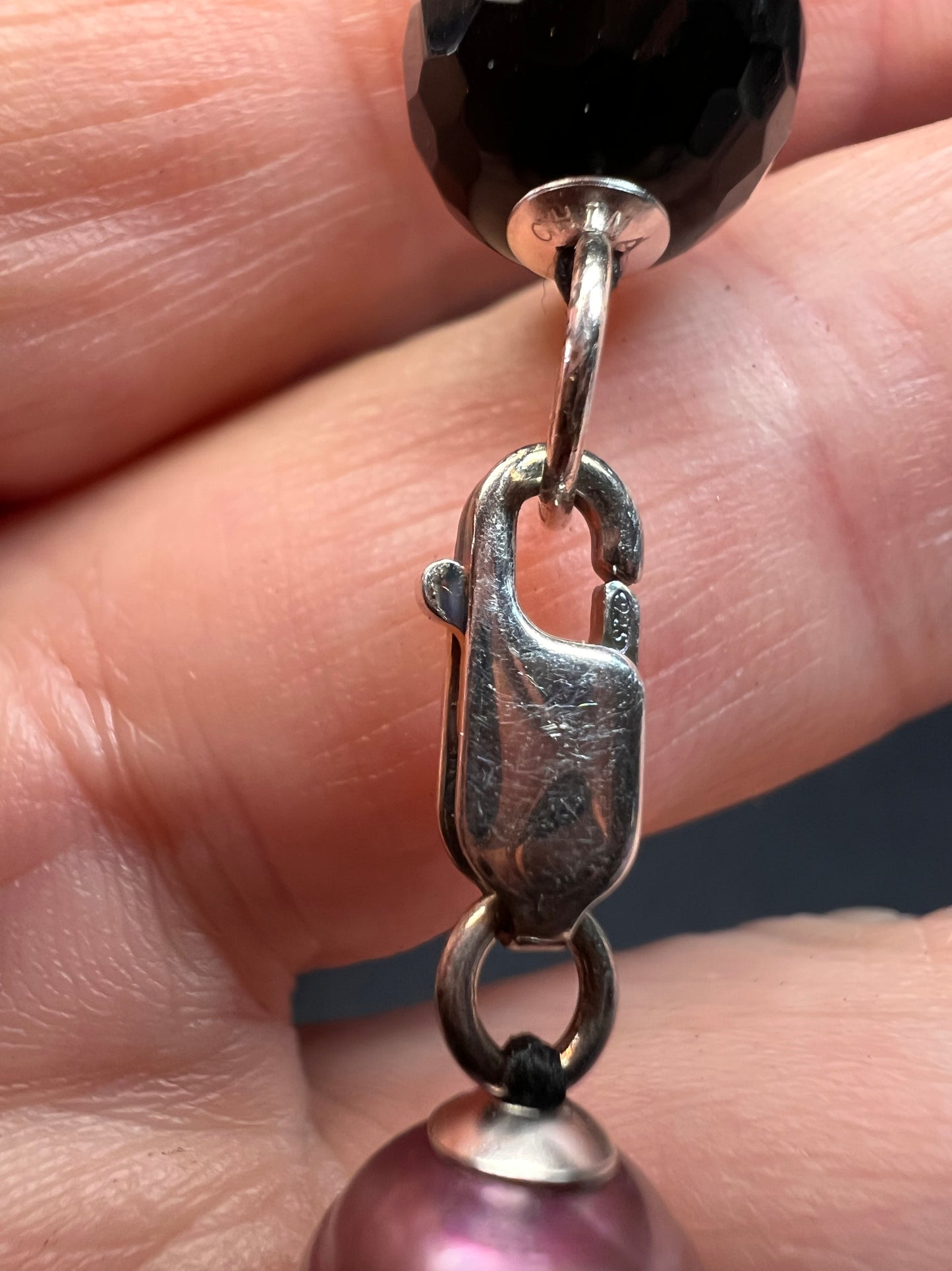 NEW freshwater pearl and black tourmaline 36 inch necklace with sterling silver clasp