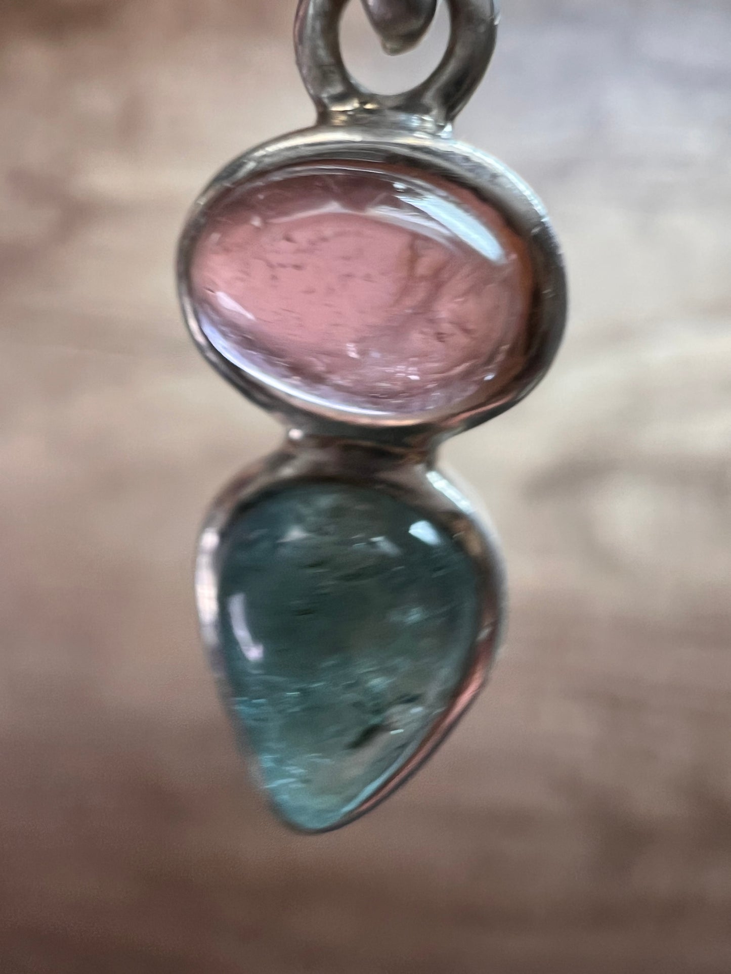 NEW Pink and blue indicolite tourmaline sterling silver pendant 2.13 grams