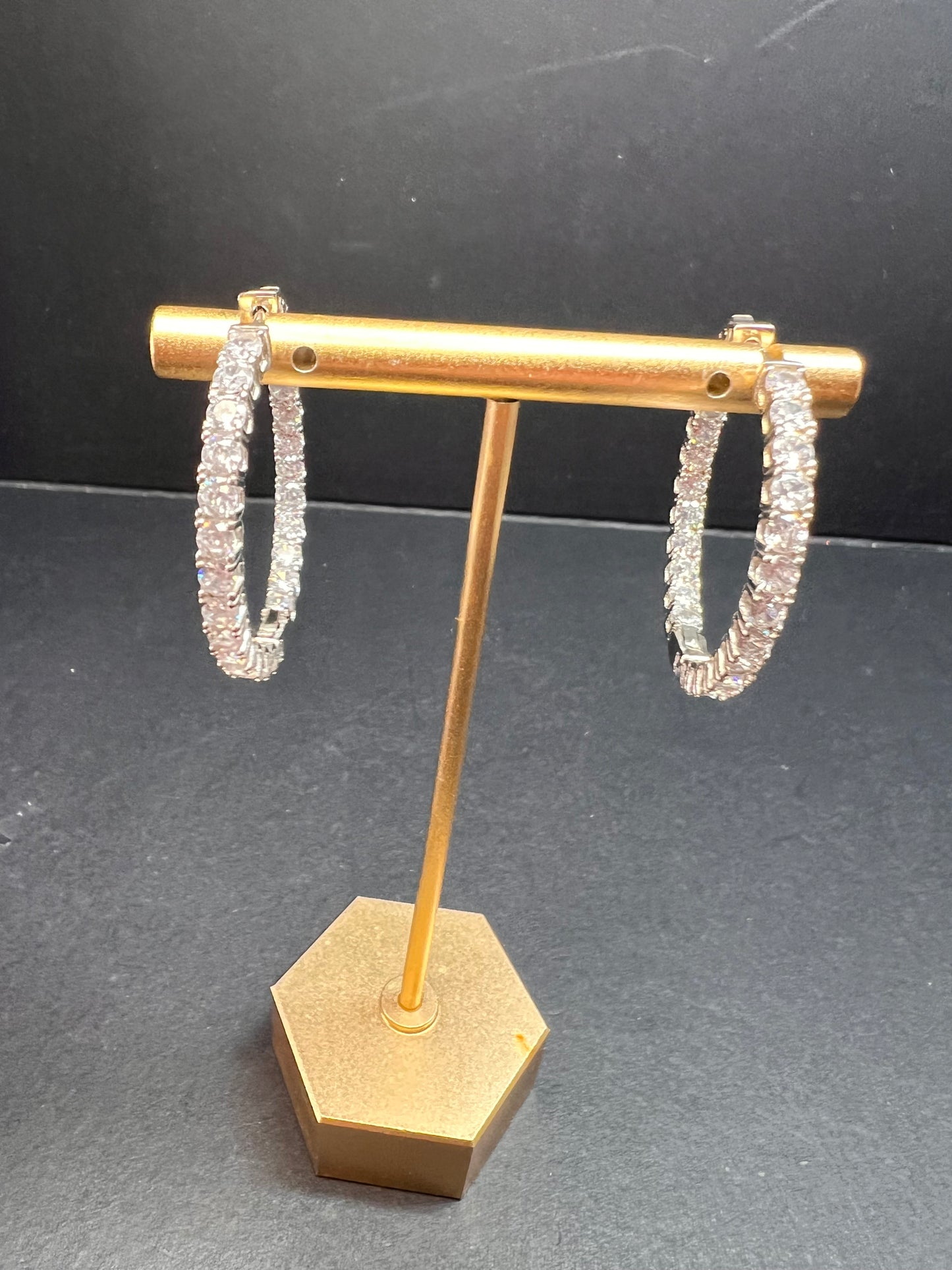 CZ inside out hoop earrings in sterling silver