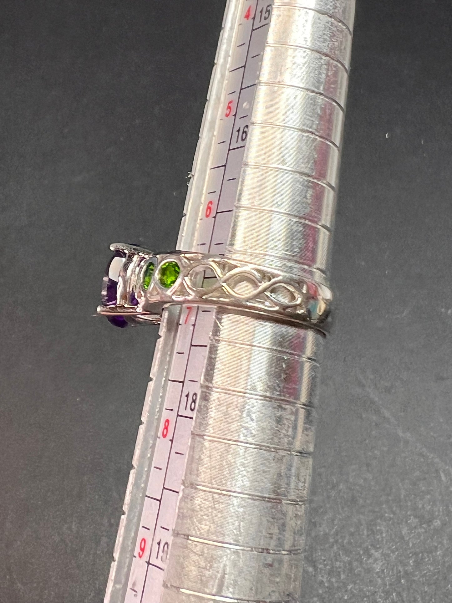 Vintage amethyst and chrome diopside ring in sterling silver size 7