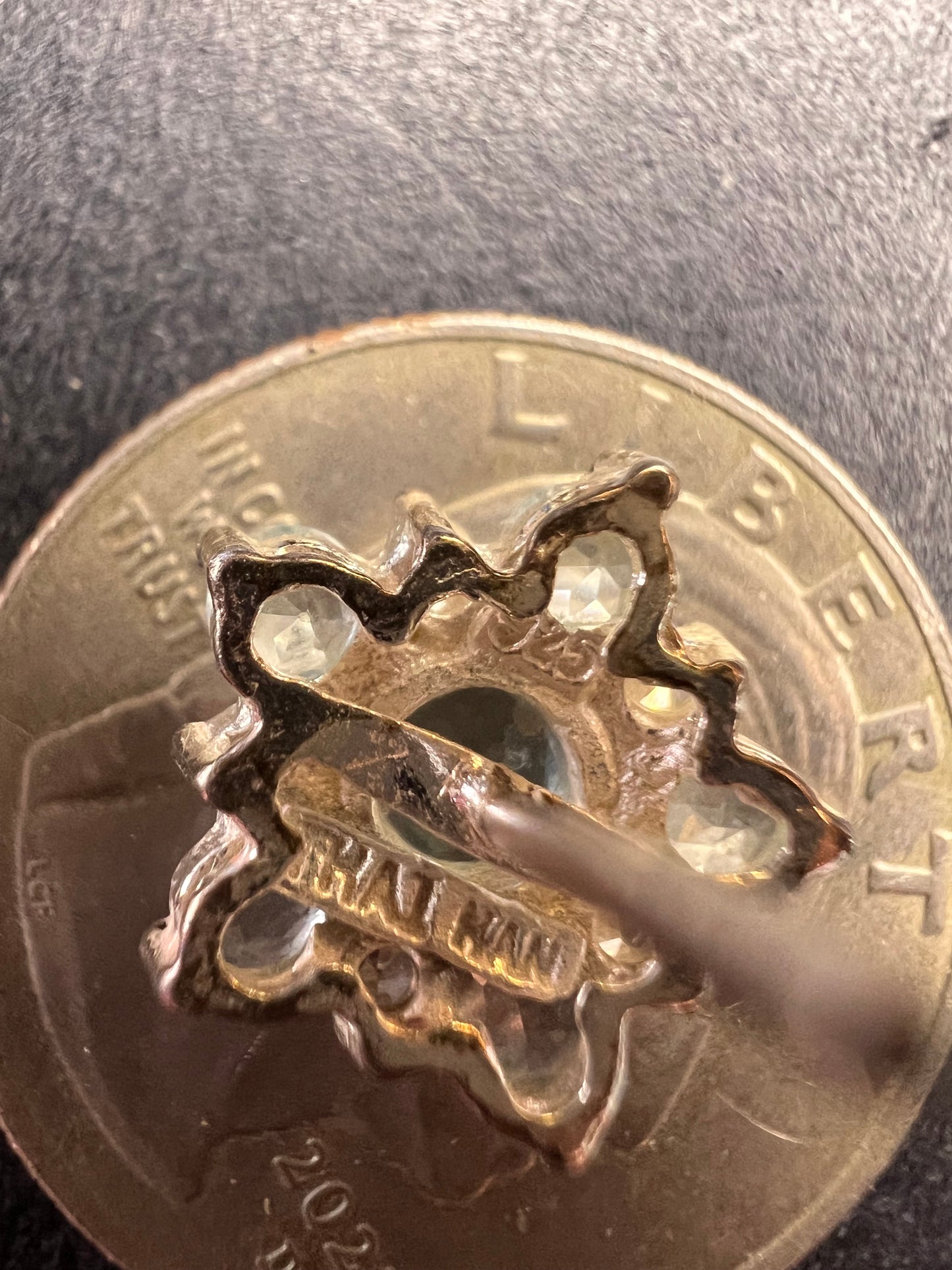 Vintage blue topaz and cz sterling silver snowflake stud earrings