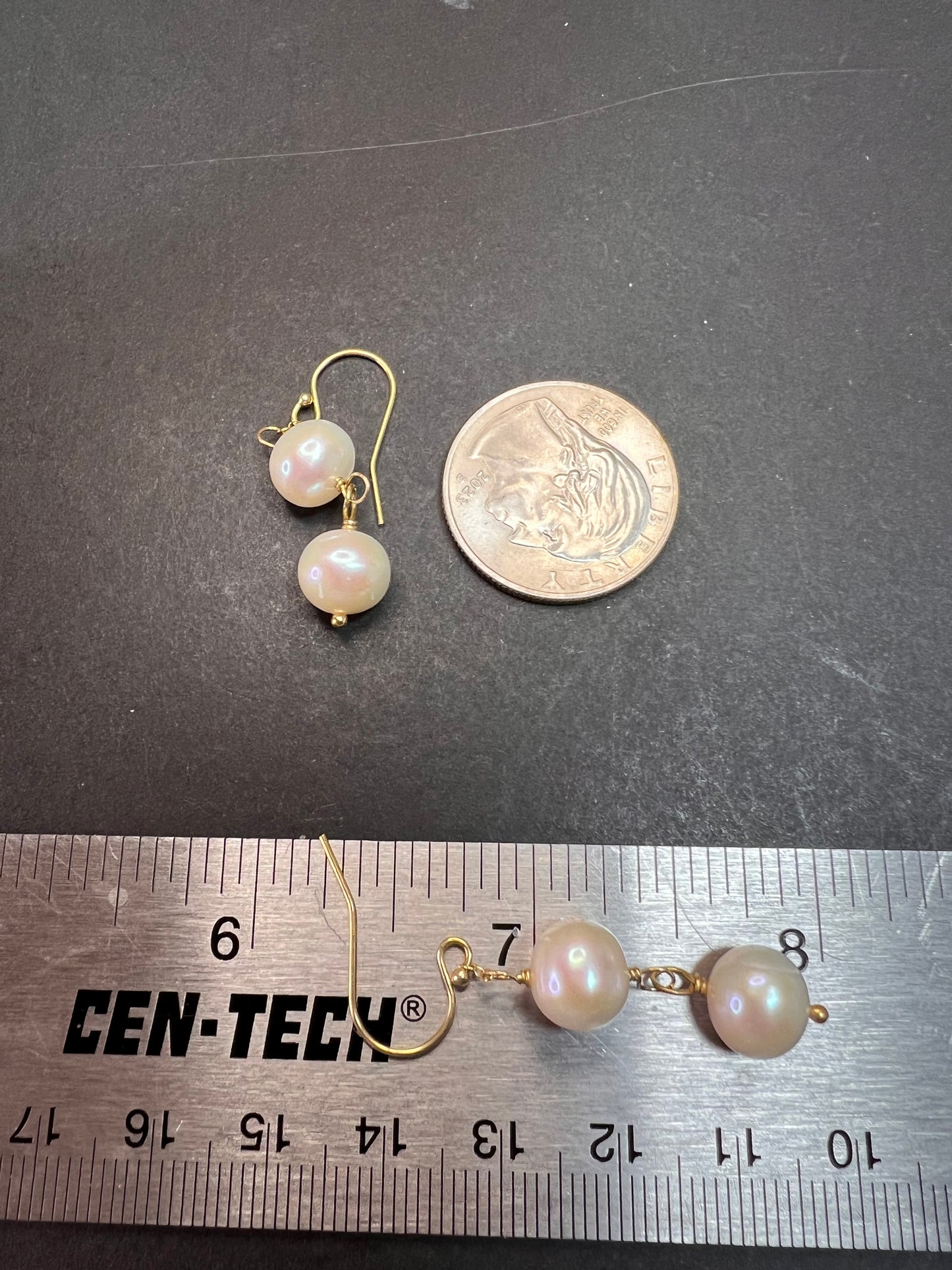 Cultured pearl dangle earrings in YG over sterling silver
