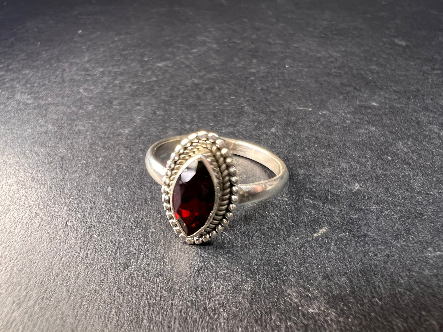 Red garnet marquise gemstone sterling silver ring size 8
