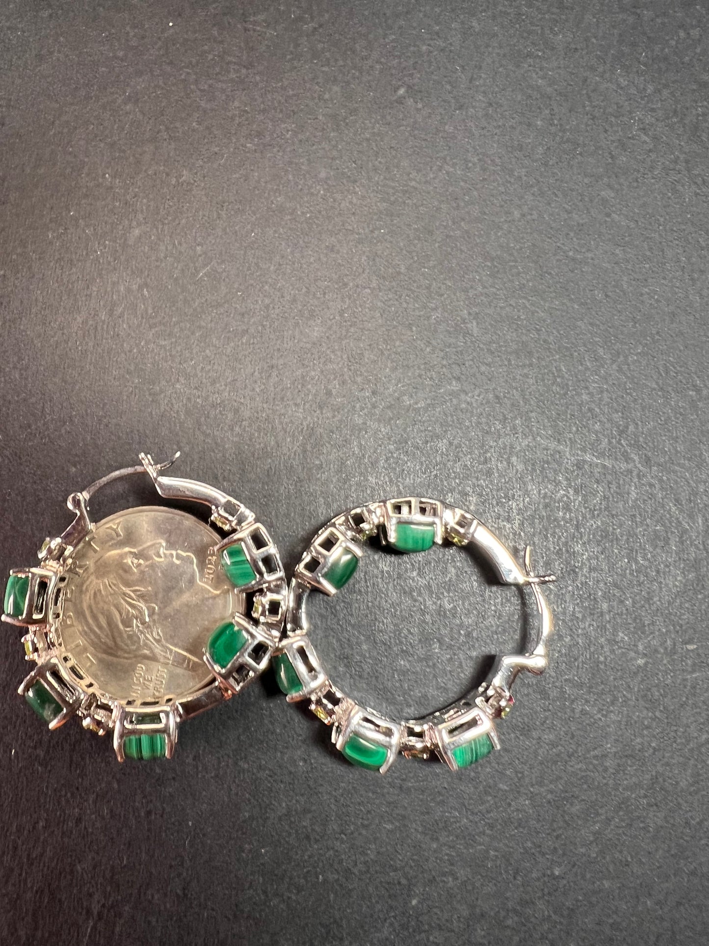 NEW malachite and peridot inside out hoop earrings in platinum over brass