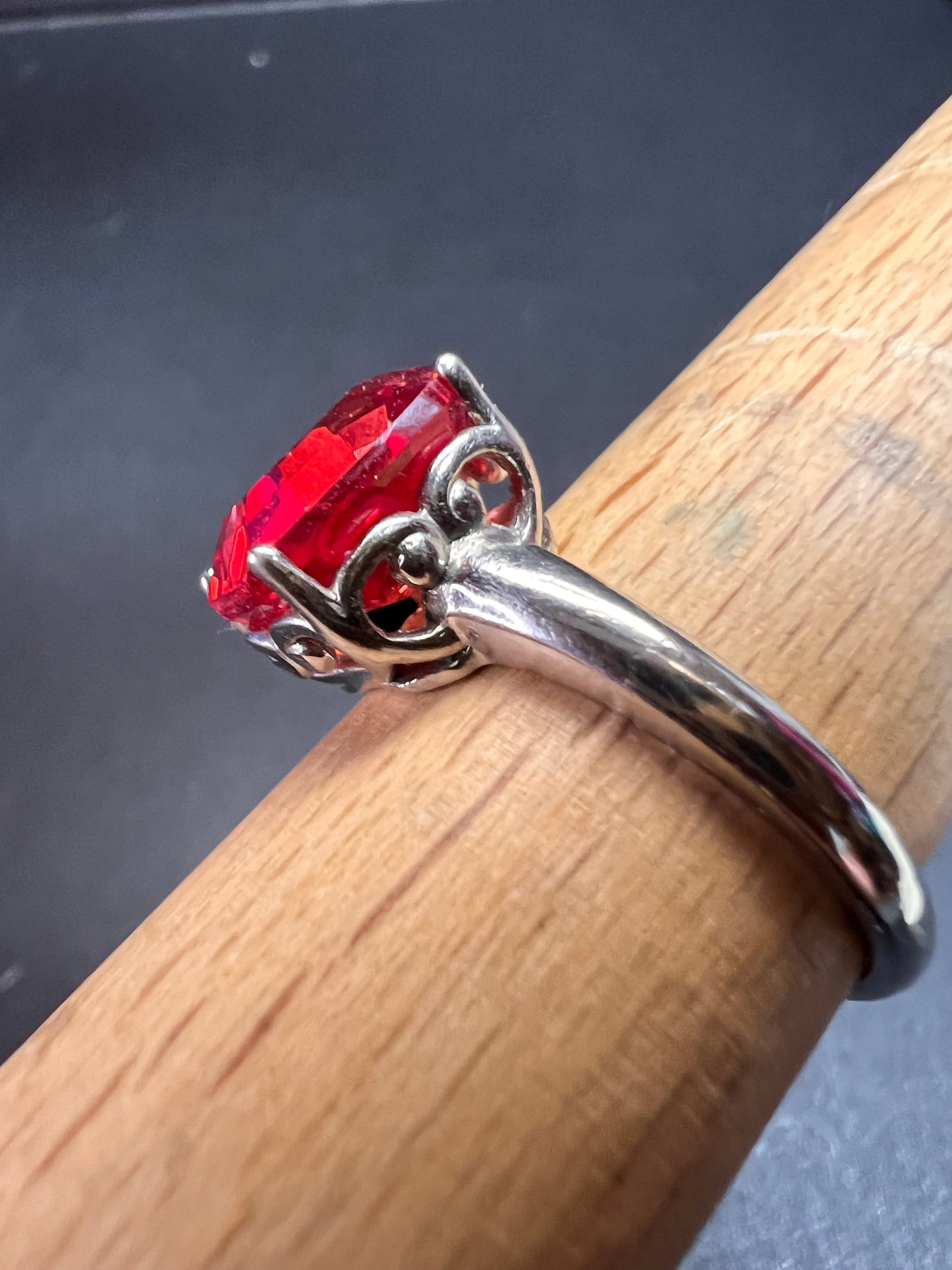 Lab created padparadscha sapphire rhodium over sterling silver solitaire ring size 9