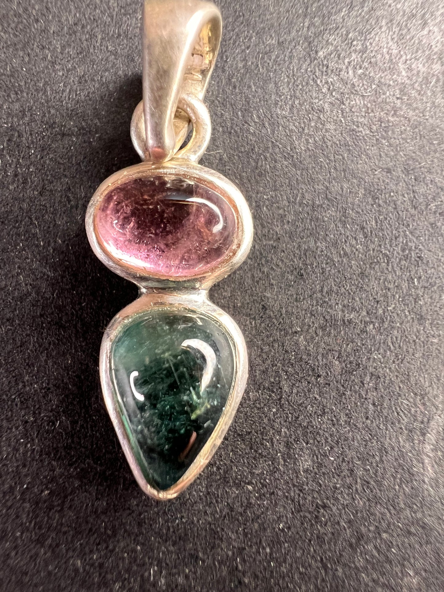 NEW Pink and blue indicolite tourmaline sterling silver pendant 2.13 grams
