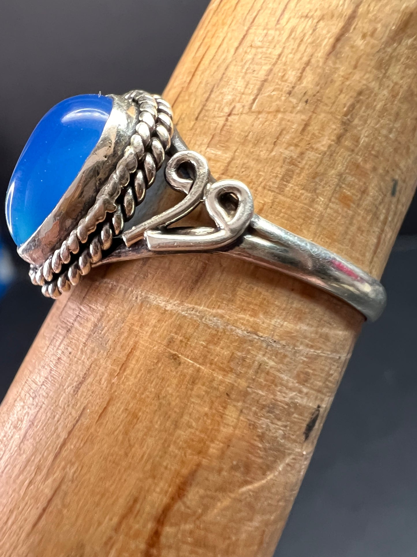 Blue chalcedony sterling silver ring size 7