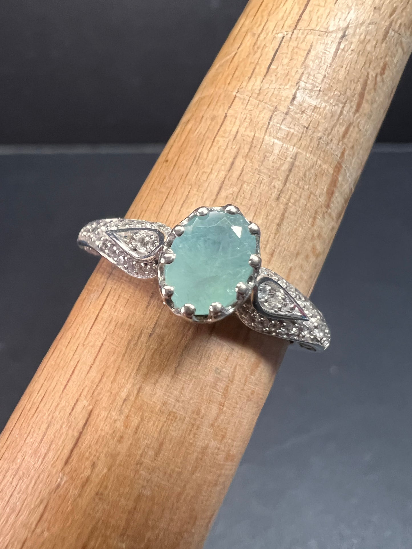 NEW grandidierite and zircon crown ring in rhodium over sterling silver size 8