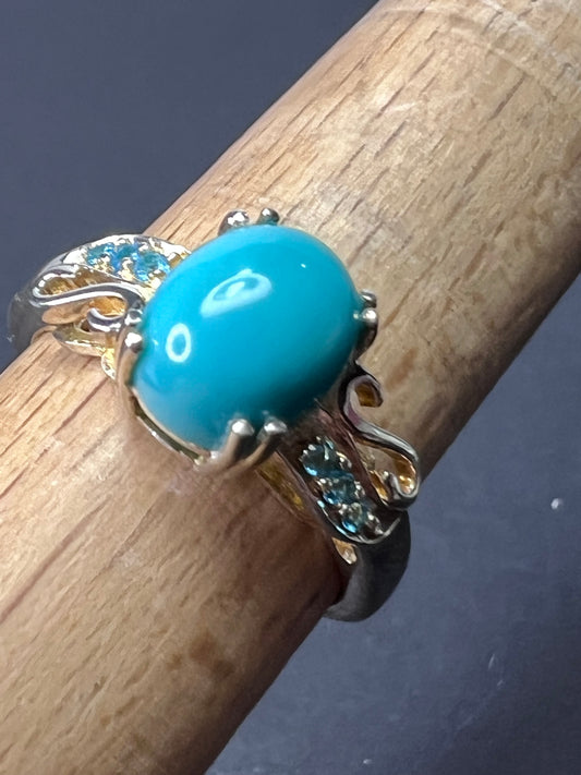 Turquoise and neon blue apatite sterling silver ring size 9