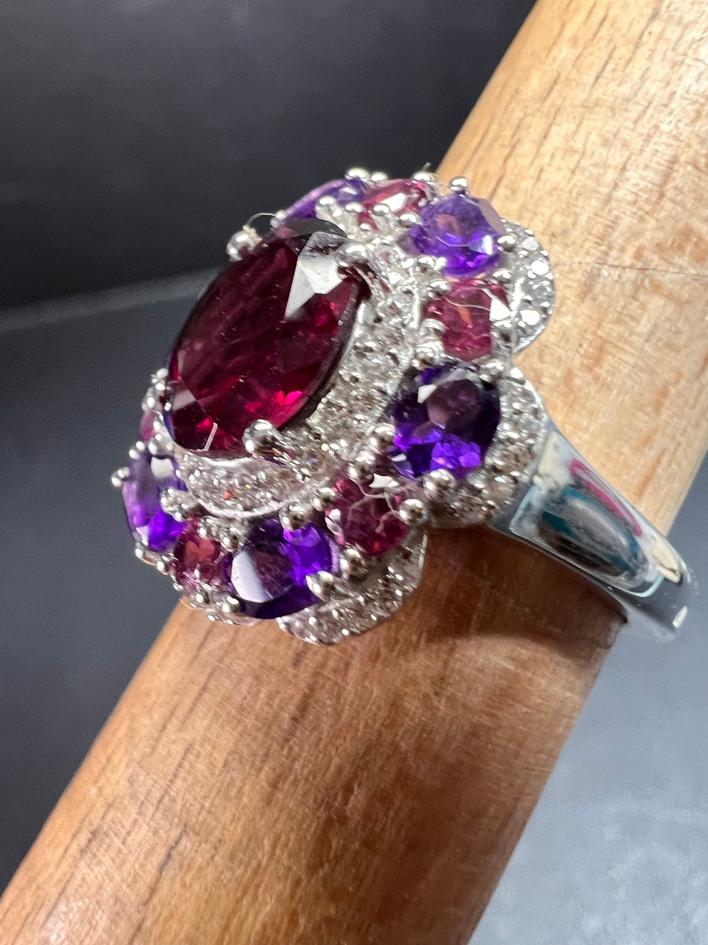NEW rhodolite garnet and amethyst ring in sterling silver size 7