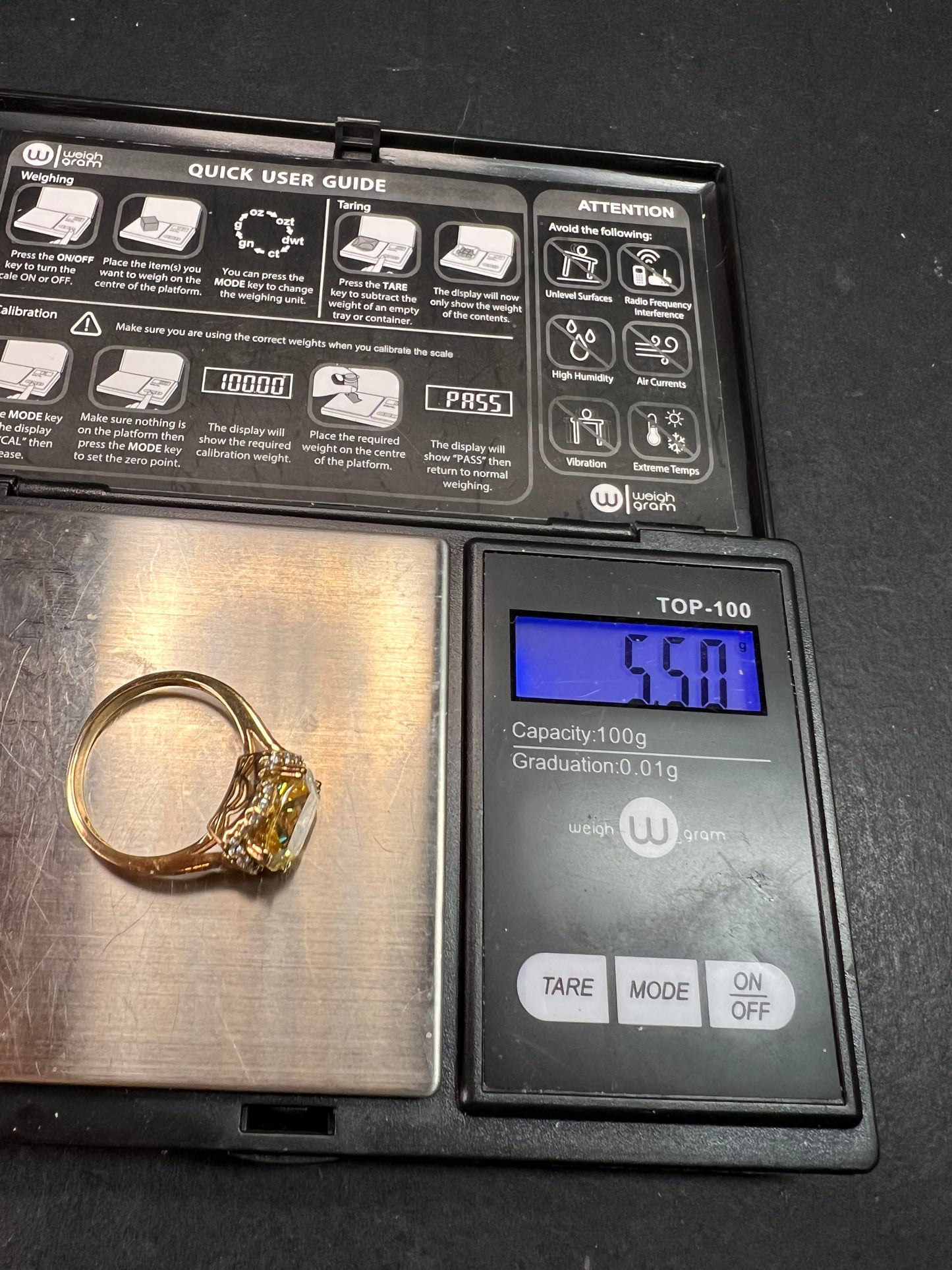 Yellow CZ halo ring in gold over sterling silver size 9