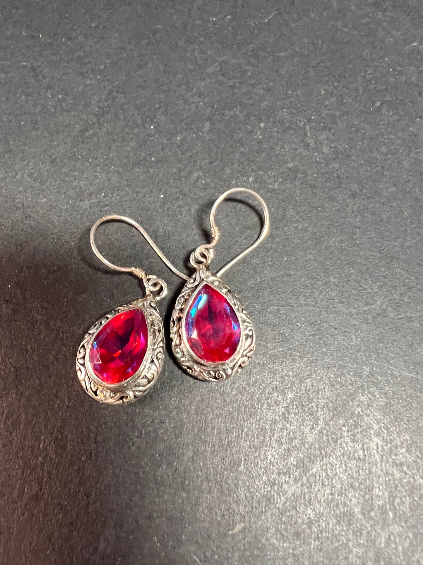 Volcanic Quartz Bali style sterling silver teardrop earrings