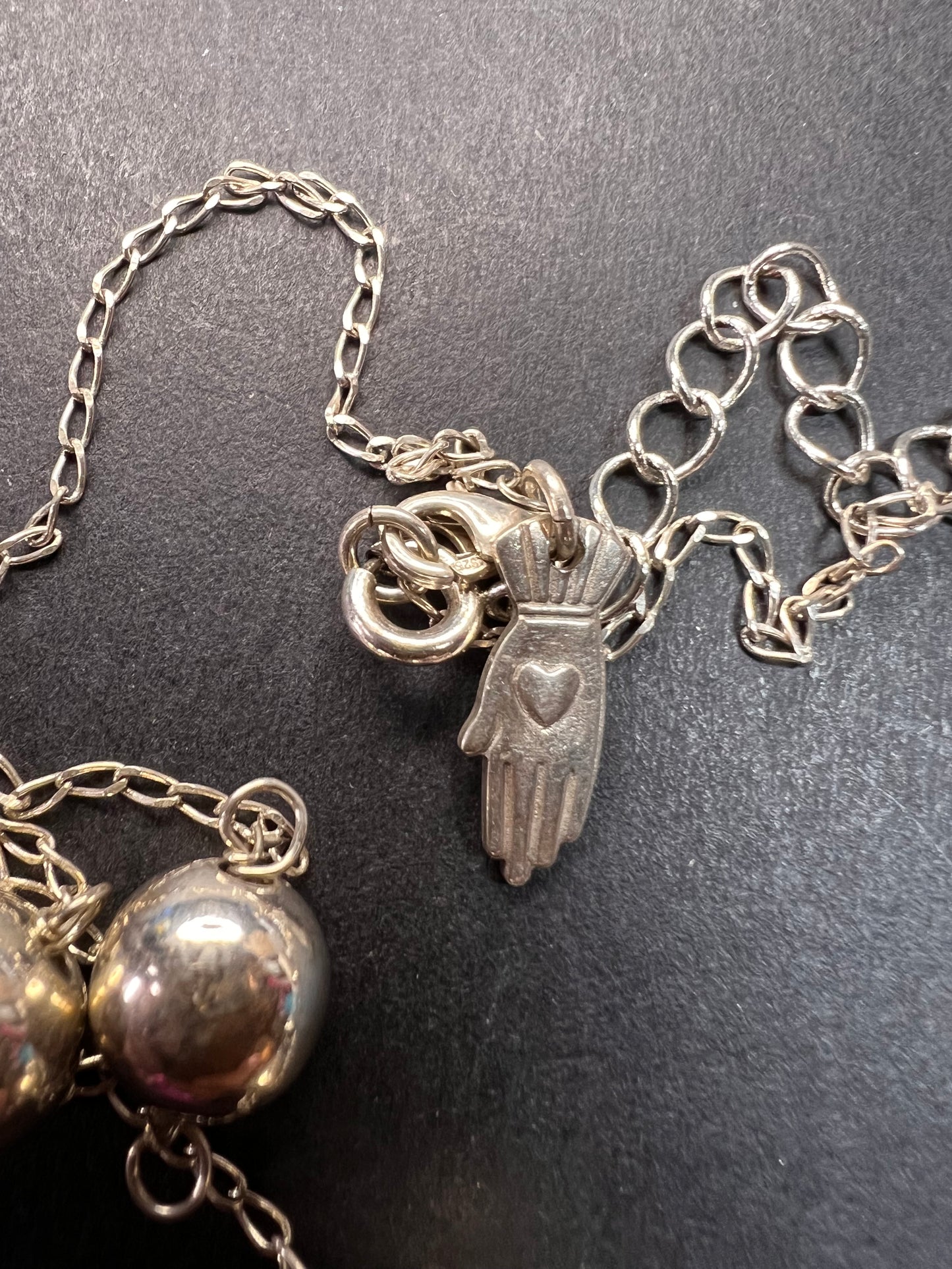Vintage sterling silver Y drop station ball necklace