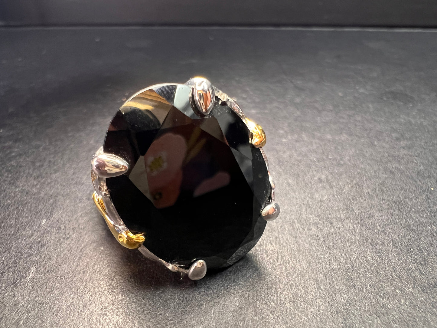 NEW Black spinel Phoenix ring in rhodium and gold vermeil over sterling silver size 7