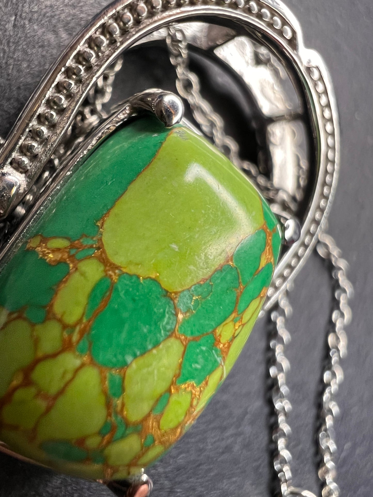 NEW Mojave green turquoise convertible pendant ring with chain in stainless steel