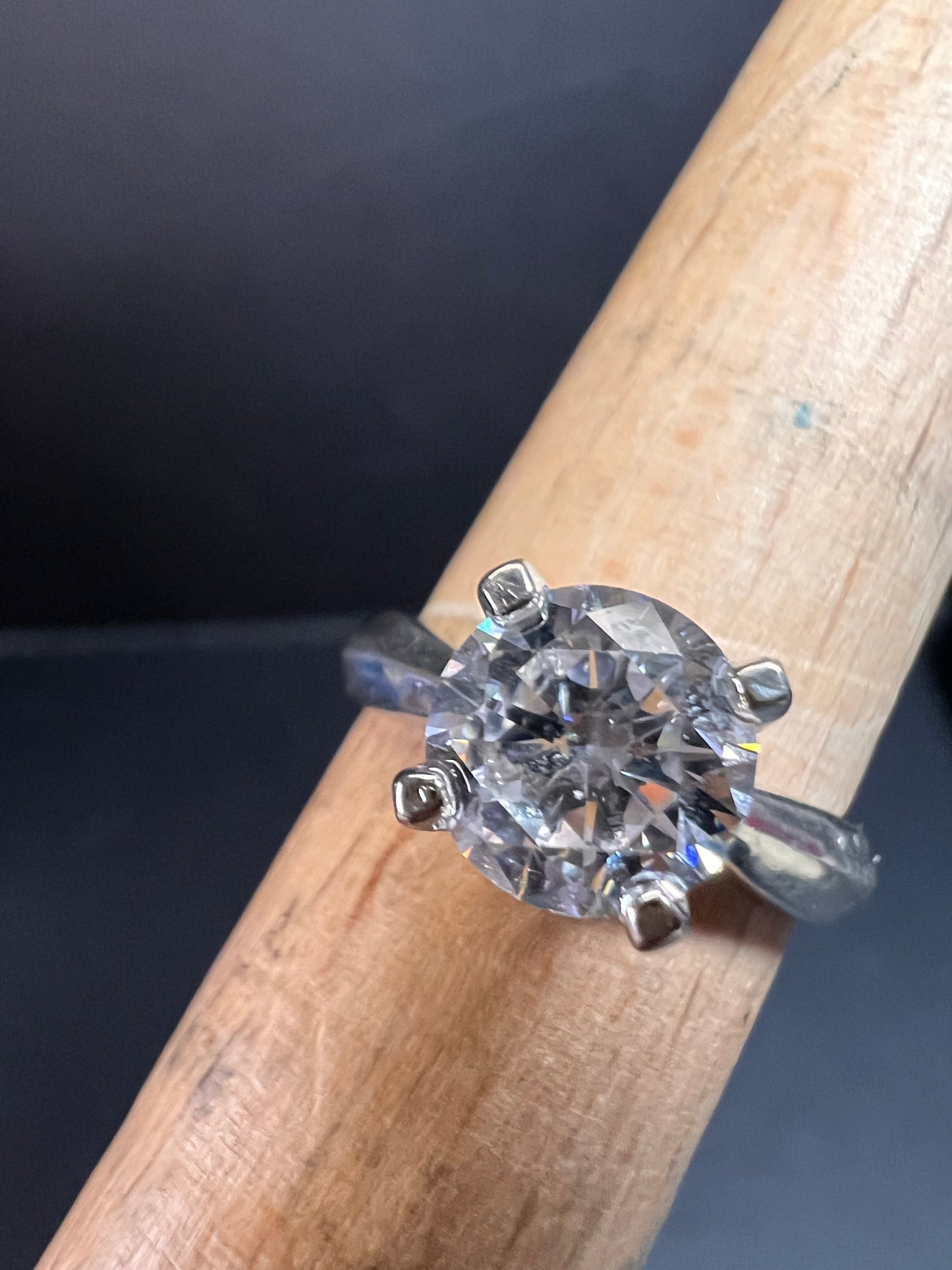 Vintage CZ solitaire sterling silver ring size 7