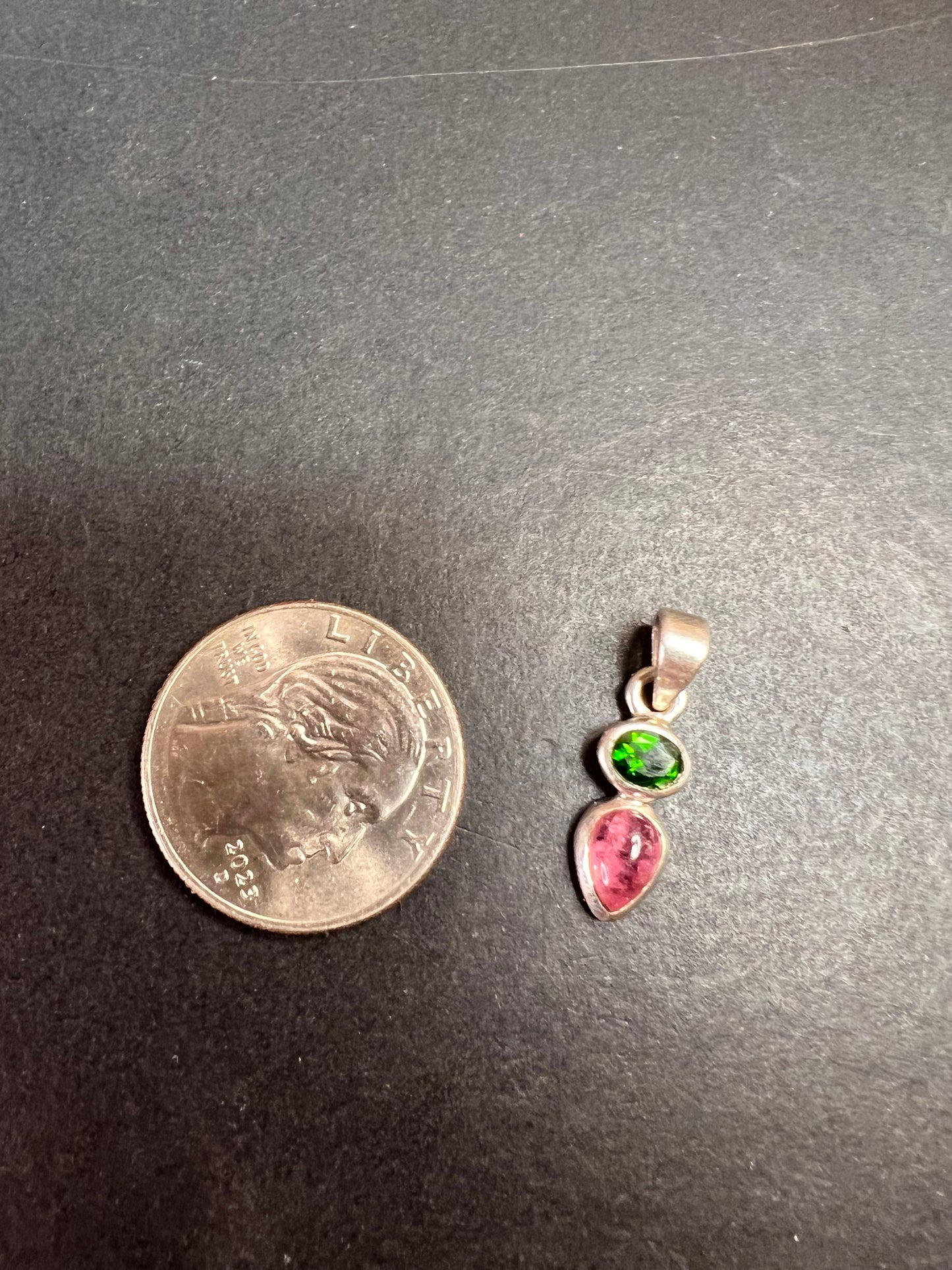 NEW Pink tourmaline and chrome diopside sterling silver pendant 1.47 grams