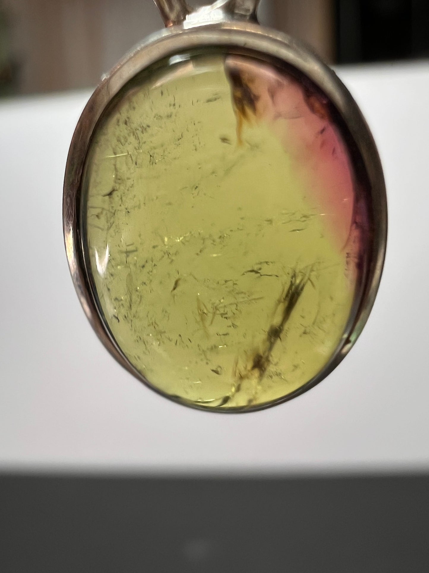 NEW Green with pink tourmaline sterling silver pendant 2.34 grams