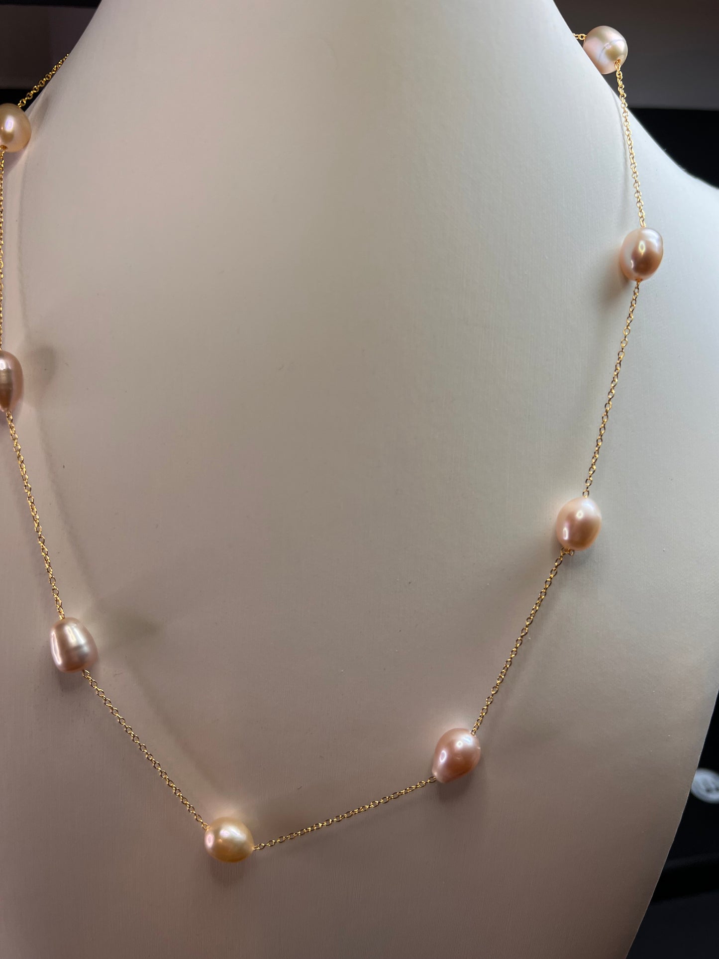 NEW multi colored freshwater pearl station necklace in gold over sterling silver