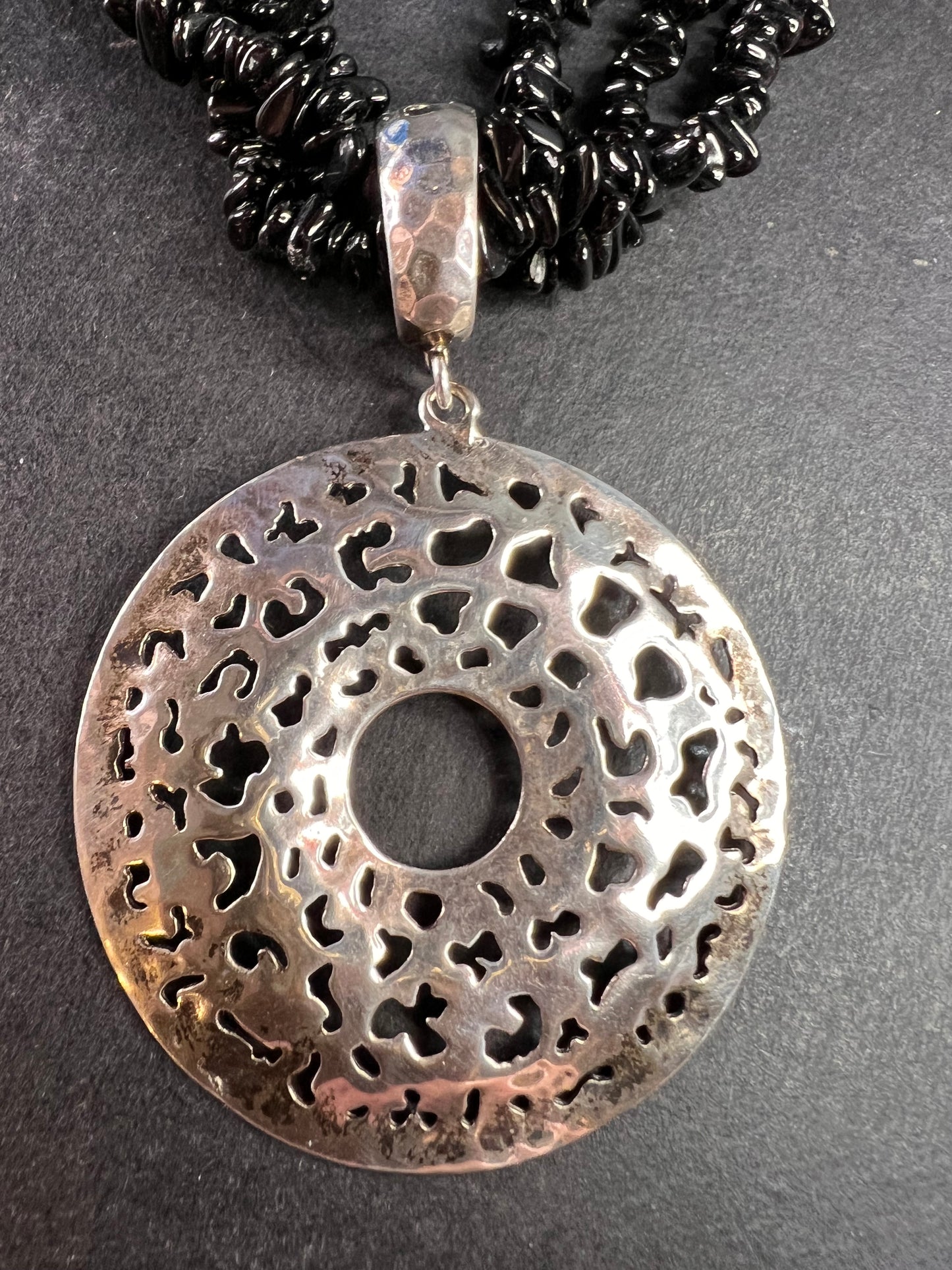 NEW Black tourmaline multi strand sterling silver necklace