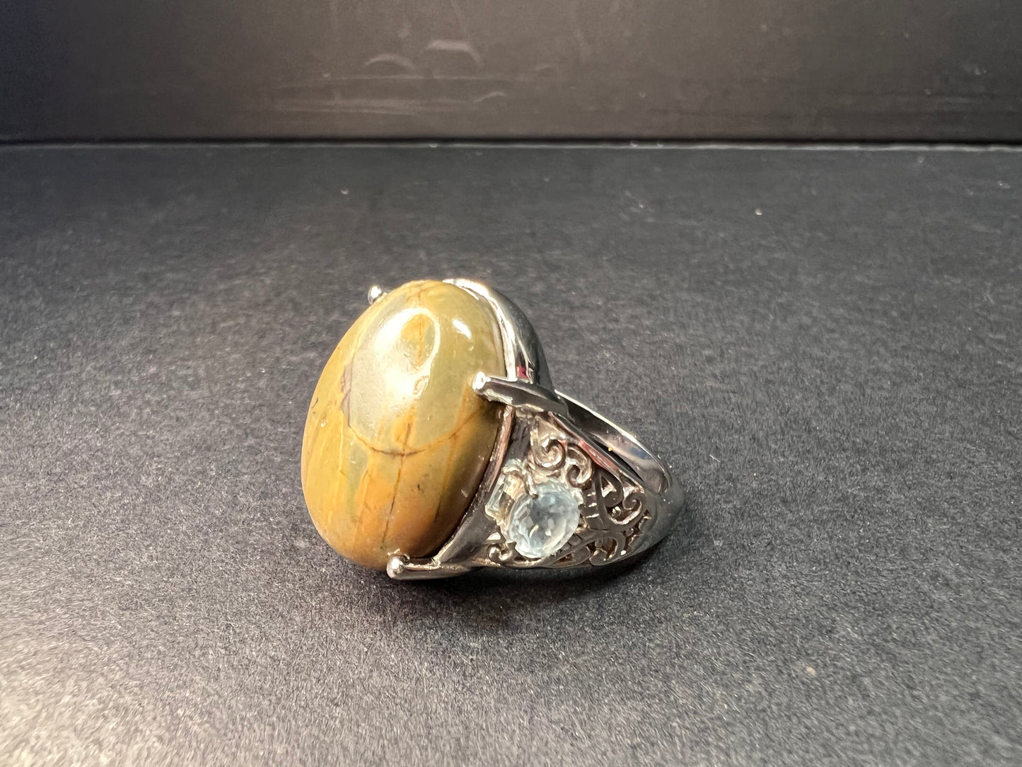 NEW Venus jasper and blue topaz stainless steel ring size 9
