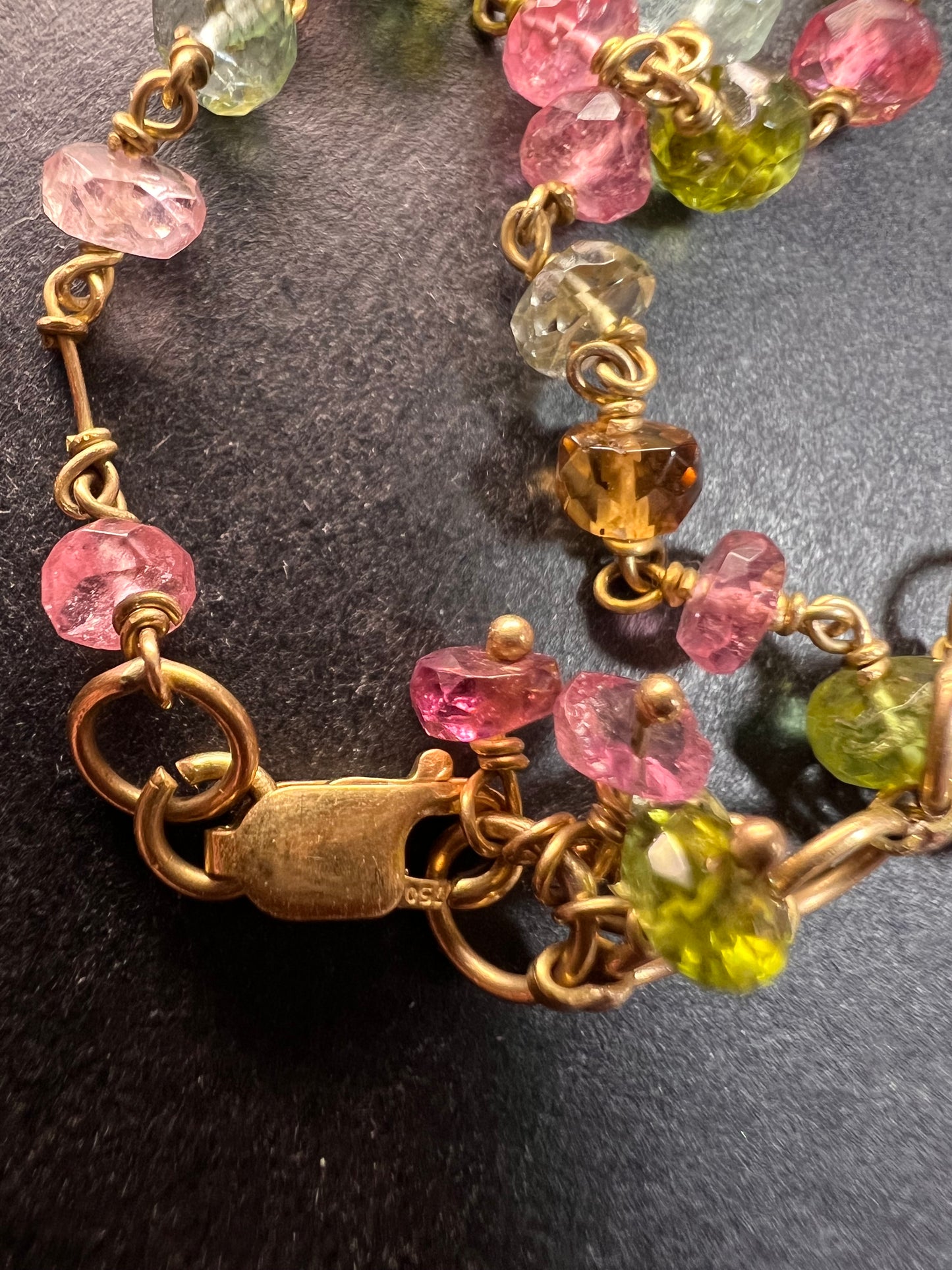 Vintage 14k & 18k gold watermelon tourmaline pendant necklace