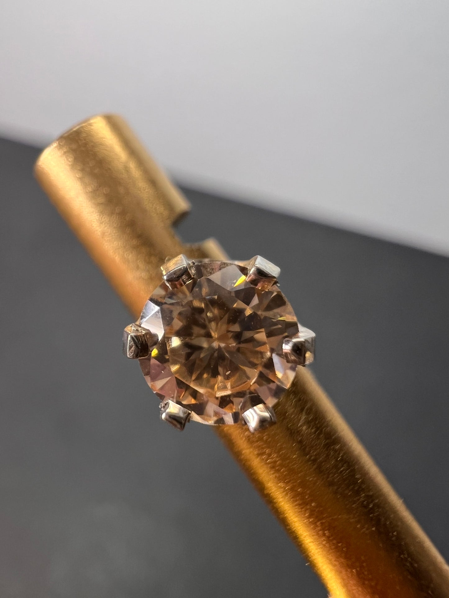 14k white gold champagne 2ctw CZ stud earrings 6.7mm