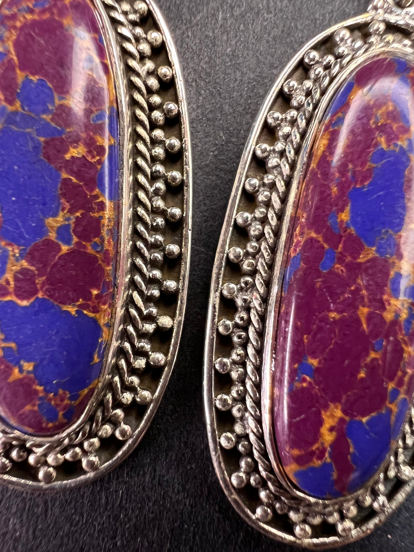 NEW purple Mojave turquoise in black oxidized sterling silver earrings