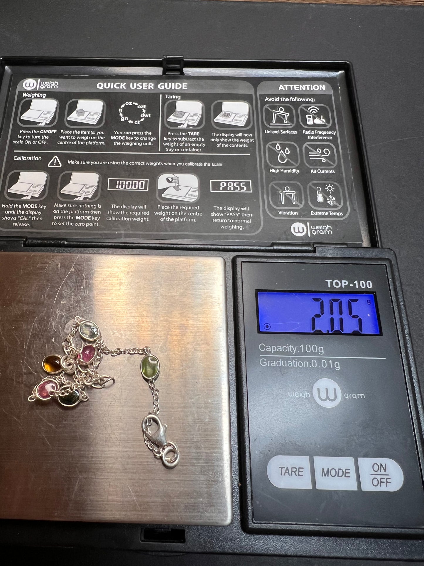 NEW Multi tourmaline sterling silver station chain bracelet
