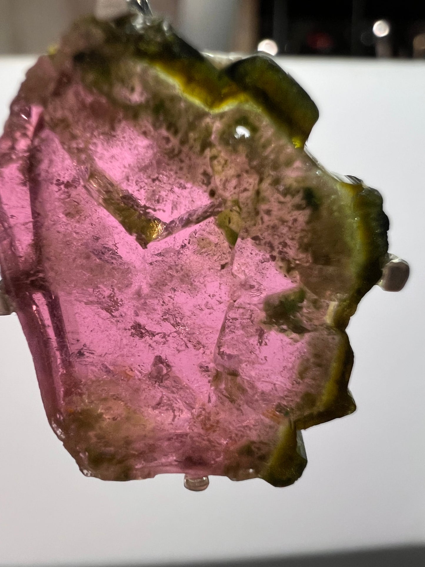 NEW Watermelon tourmaline slice sterling silver pendant 3.83 grams