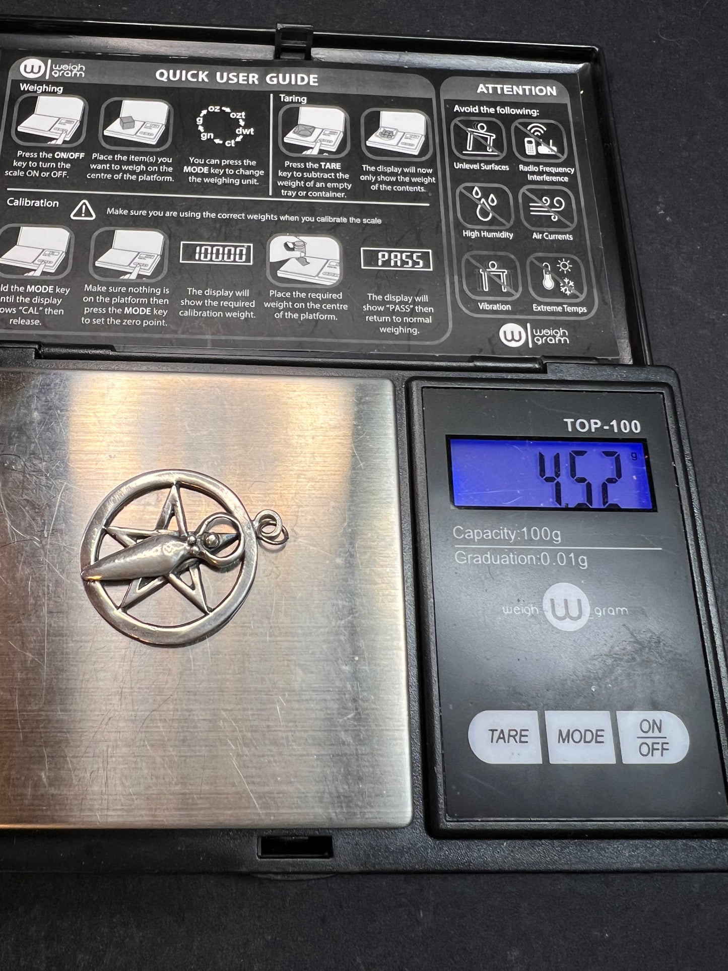 Sterling Silver Goddess Pentagram Pendant Dead Stock Vintage Pagan Wiccan Jewelry