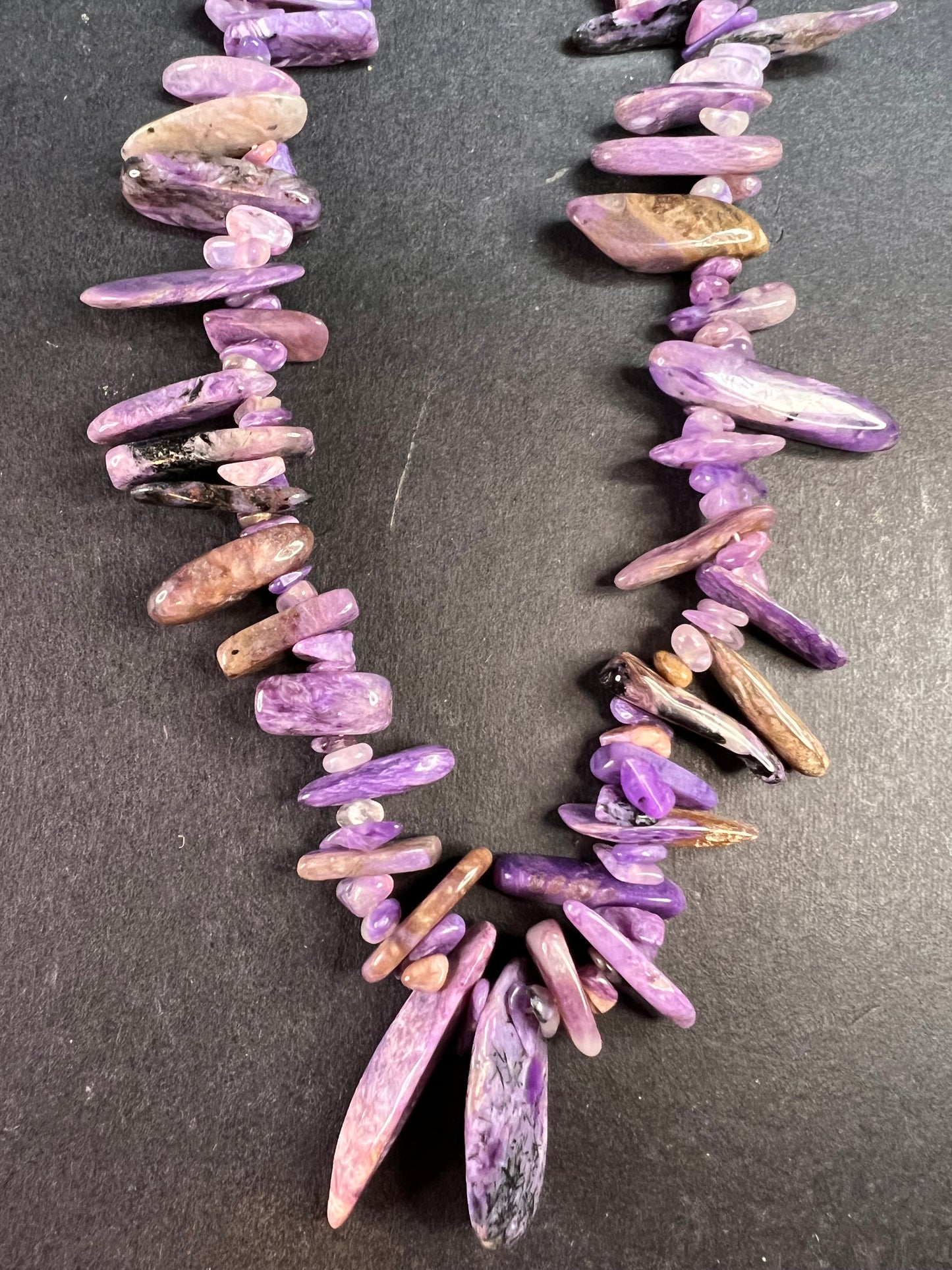NEW charoite graduated chip beaded 20 inch necklace with stainless steel clasp