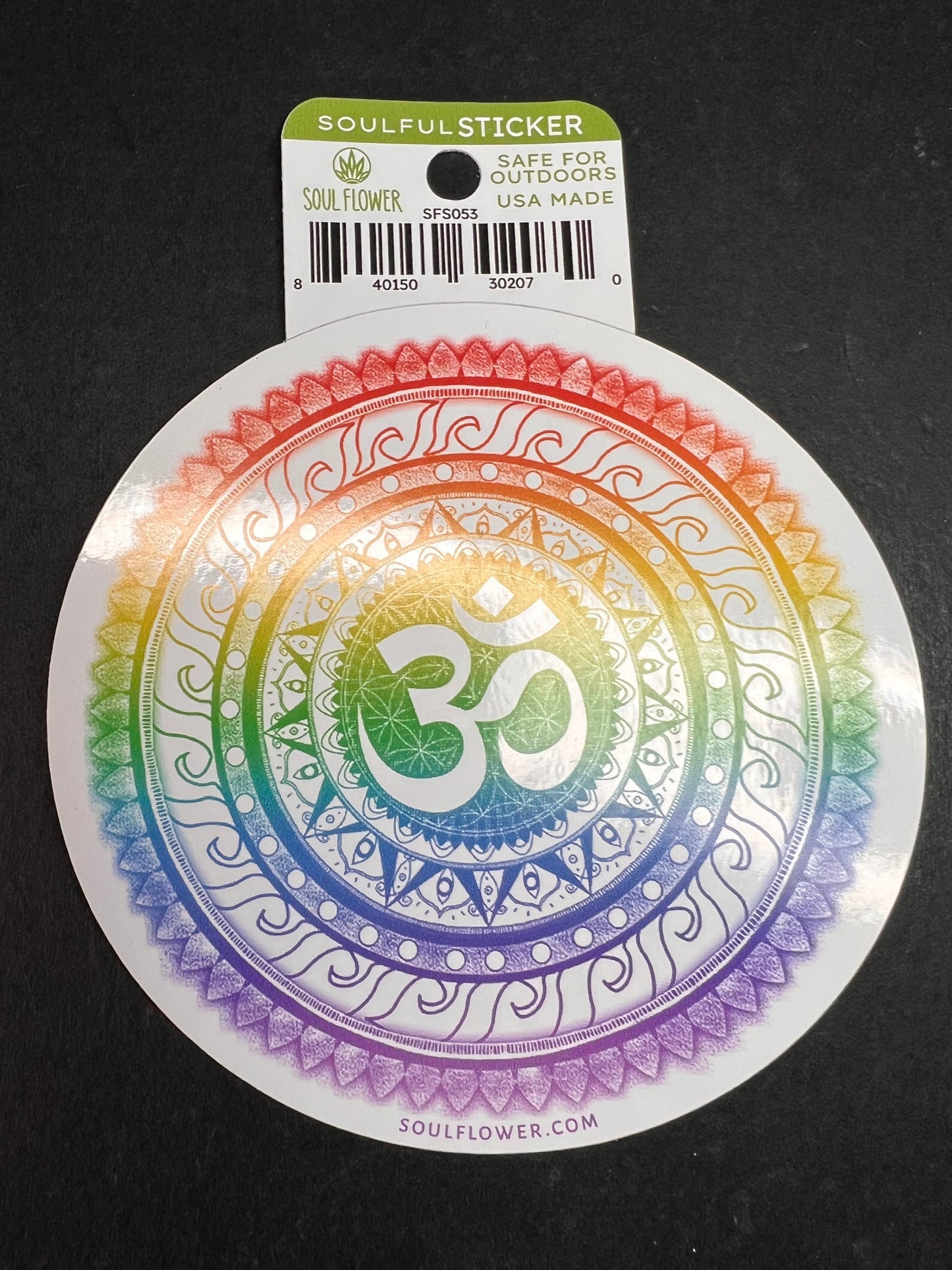 Soul Flower Rainbow Mandala Om Sticker – Outdoor Safe Vinyl Decal