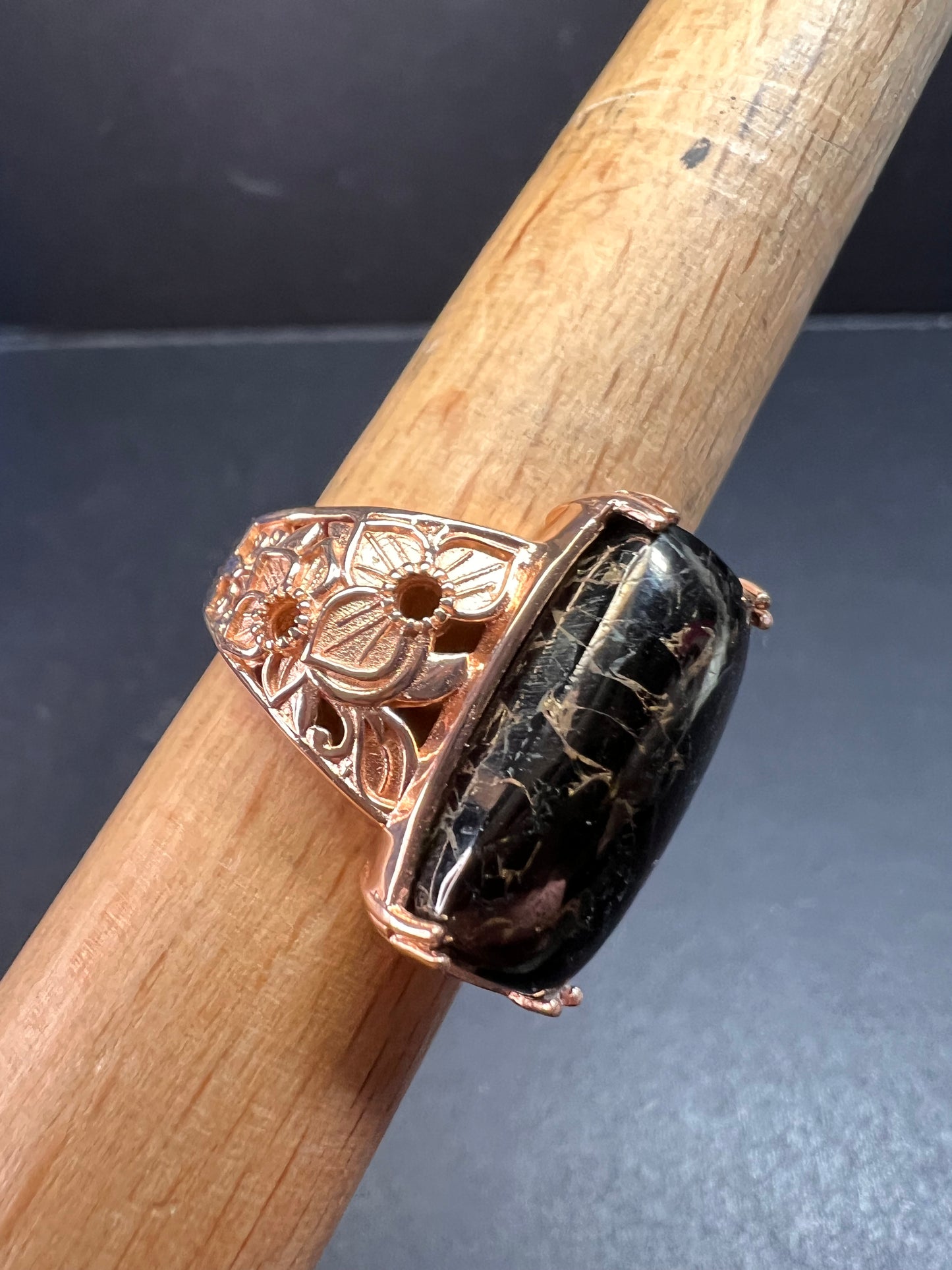NEW Shungite in matrix ring in rose gold over brass size 9