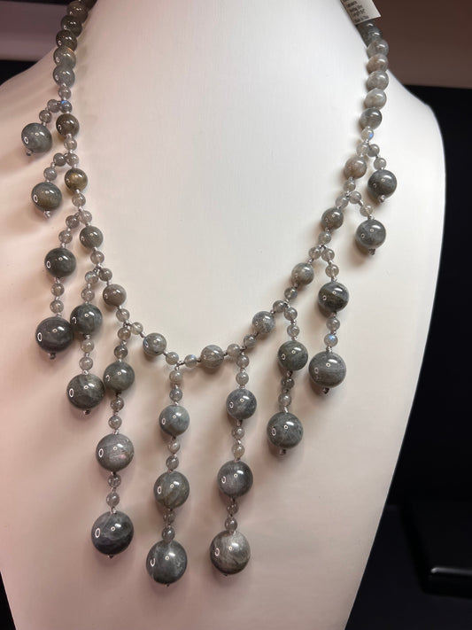 NEW labradorite bib statement necklace with sterling silver clasp