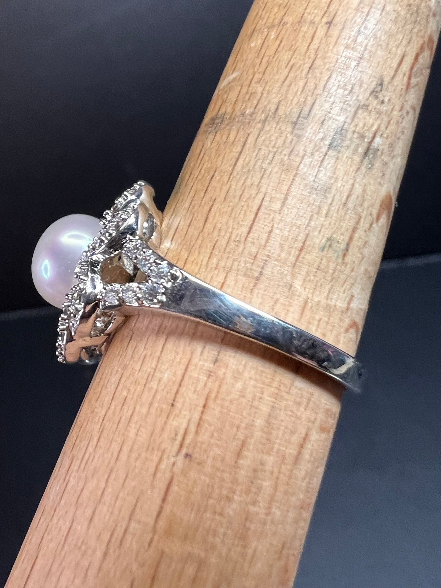 Freshwater pearl and Cz cocktail ring size 9