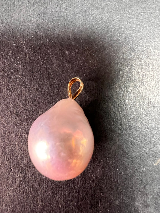 14k rose gold mauve pink baroque pearl pendant