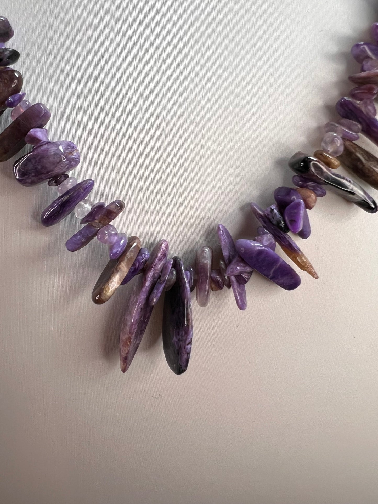 NEW charoite graduated chip beaded 20 inch necklace with stainless steel clasp