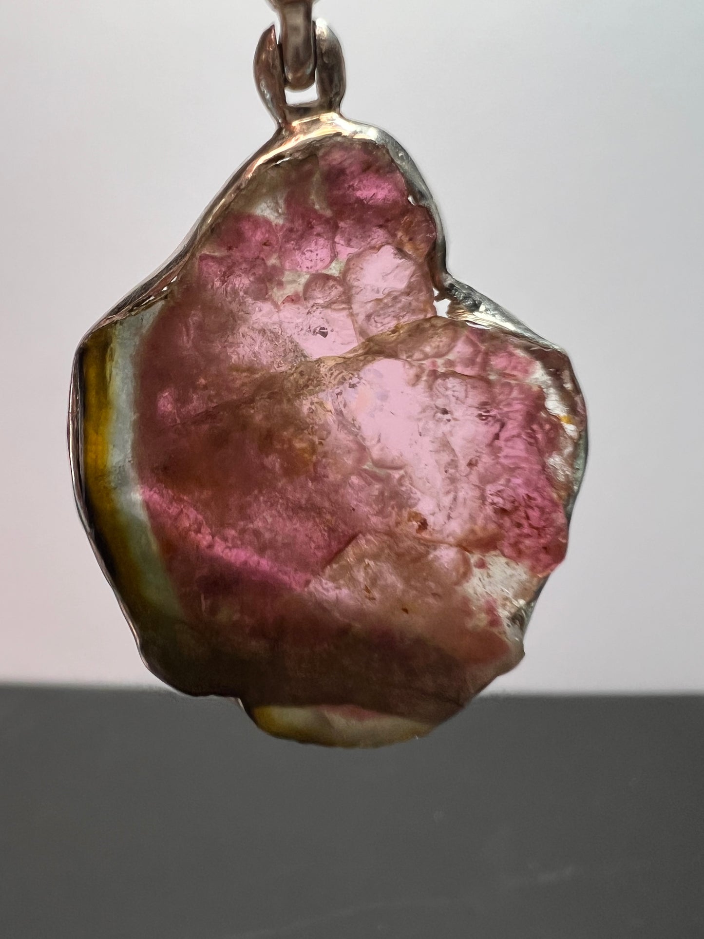 NEW Watermelon tourmaline sterling silver pendant 6.17 grams